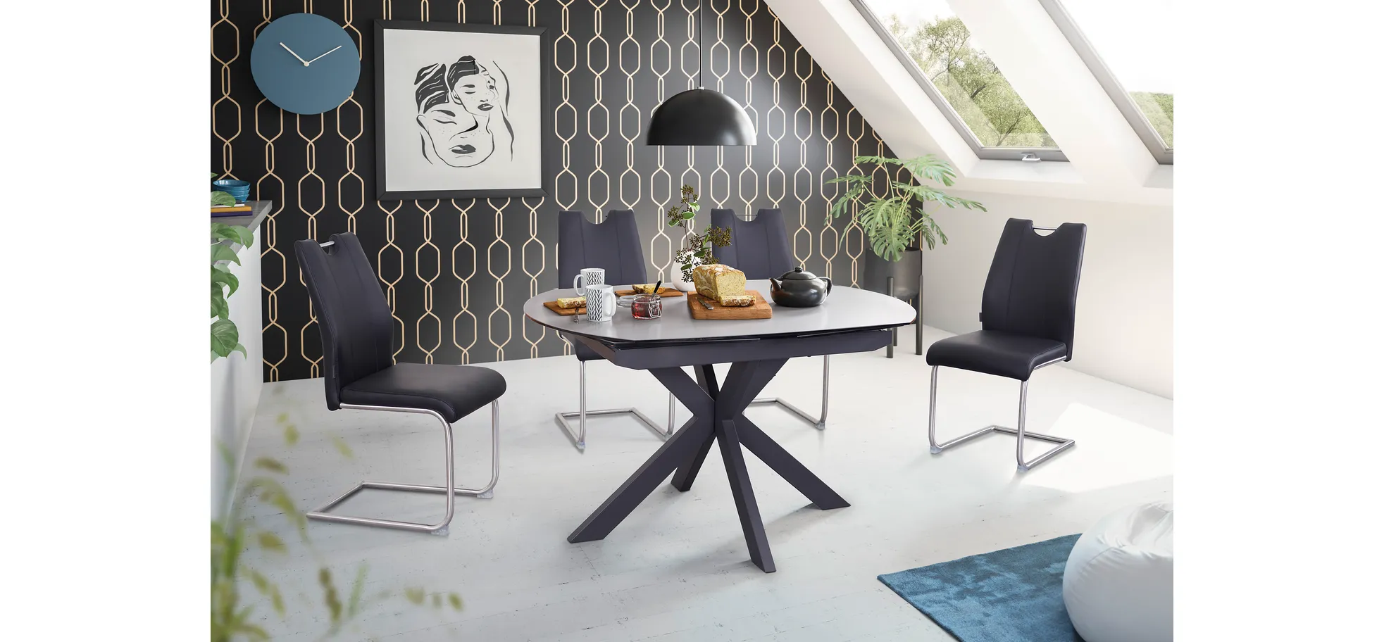Esstisch, ausziehbar, Glaskeramik grau - Meggie