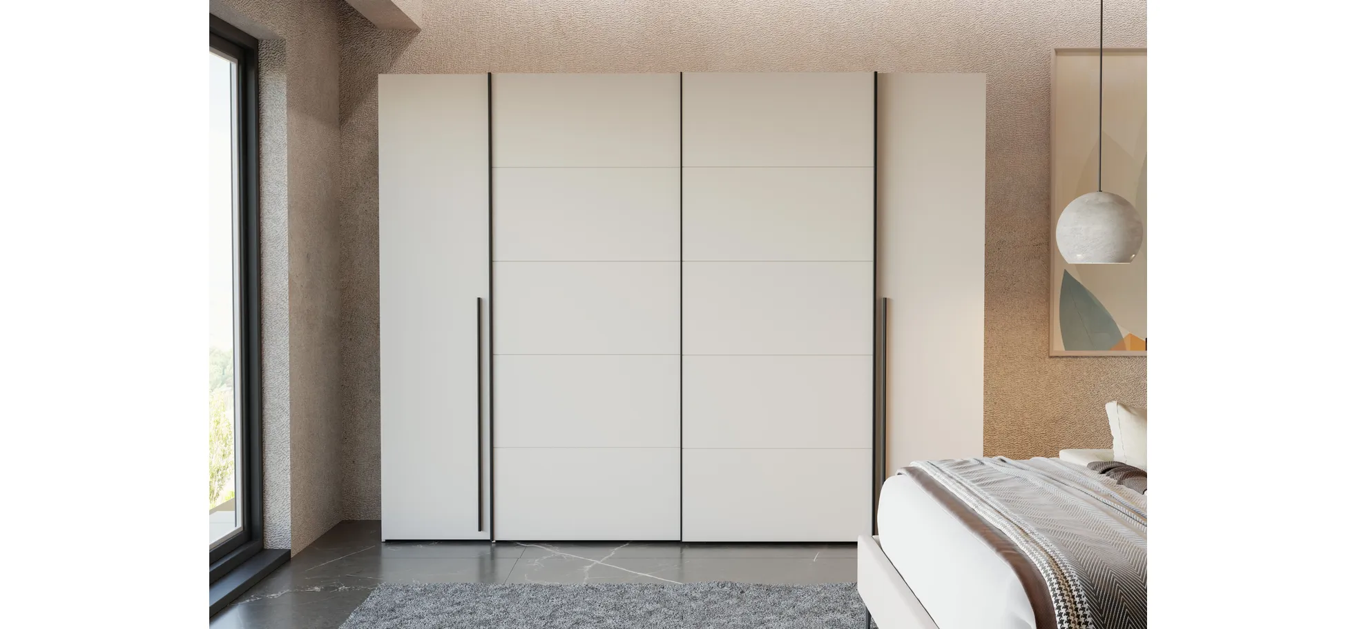 Schwebe-/Drehtürenschrank, Dekor sand - Fahda