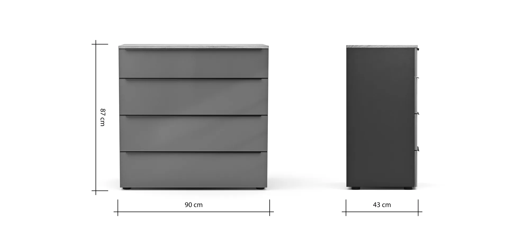Kommode Colorado - BHT ca. 90x87x43 cm, Dunkelgrau, Griffe schwarz