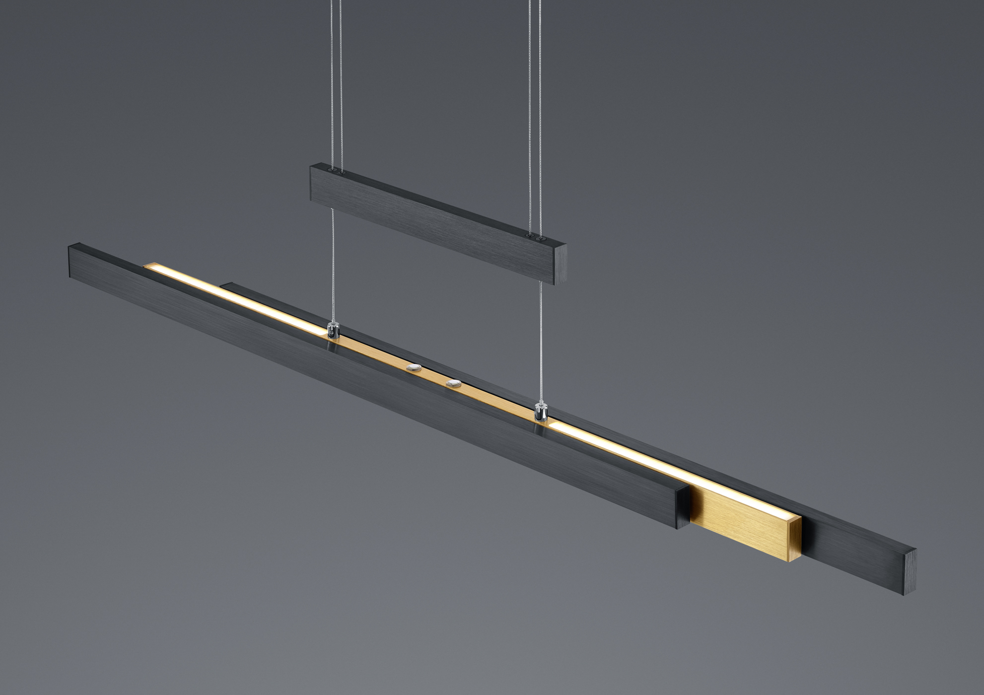 Pendelleuchte Trajan - 3flg., schwarz/messing, Breite: 95-151cm