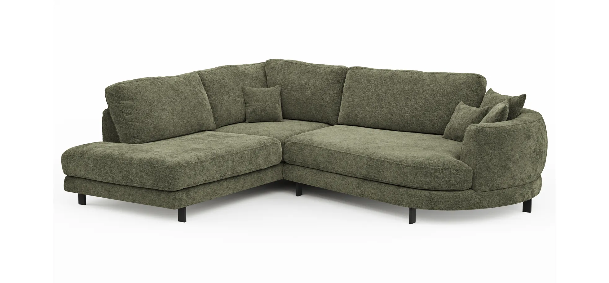 Ecksofa, olivgrün, Füße Metall schwarz - Solenne