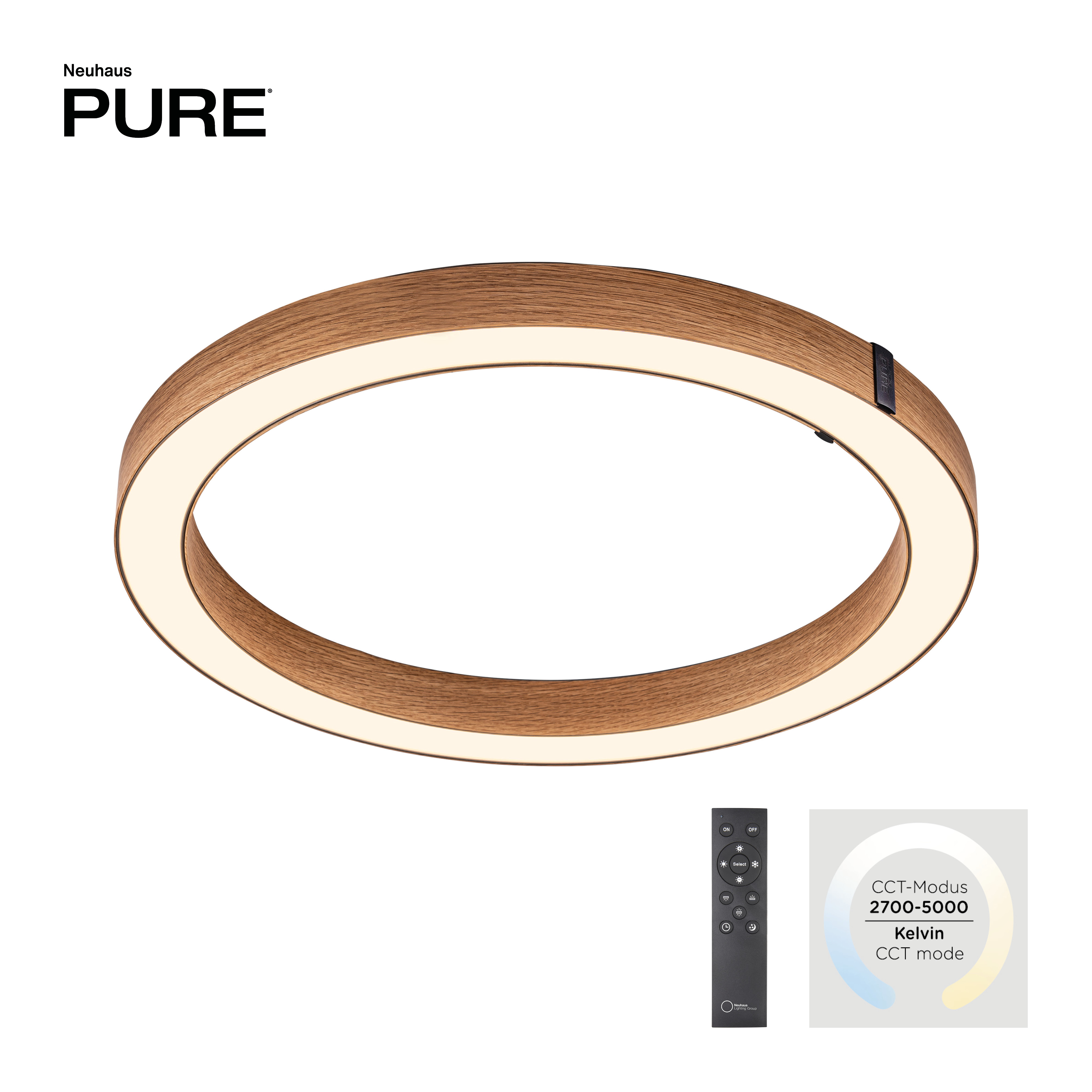 Deckenleuchte PURE Lines R - Holz-natur, mit Fernbedienung