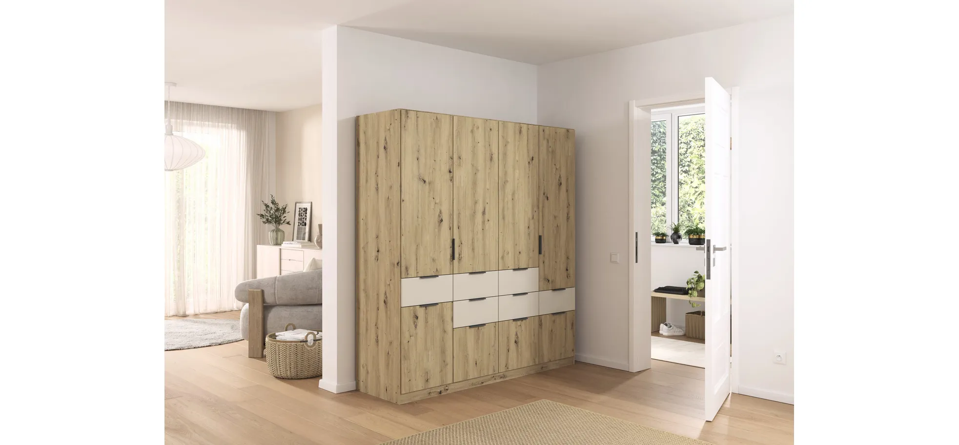 Drehtürenschrank, 5-türig, Dekor Eiche - Raas