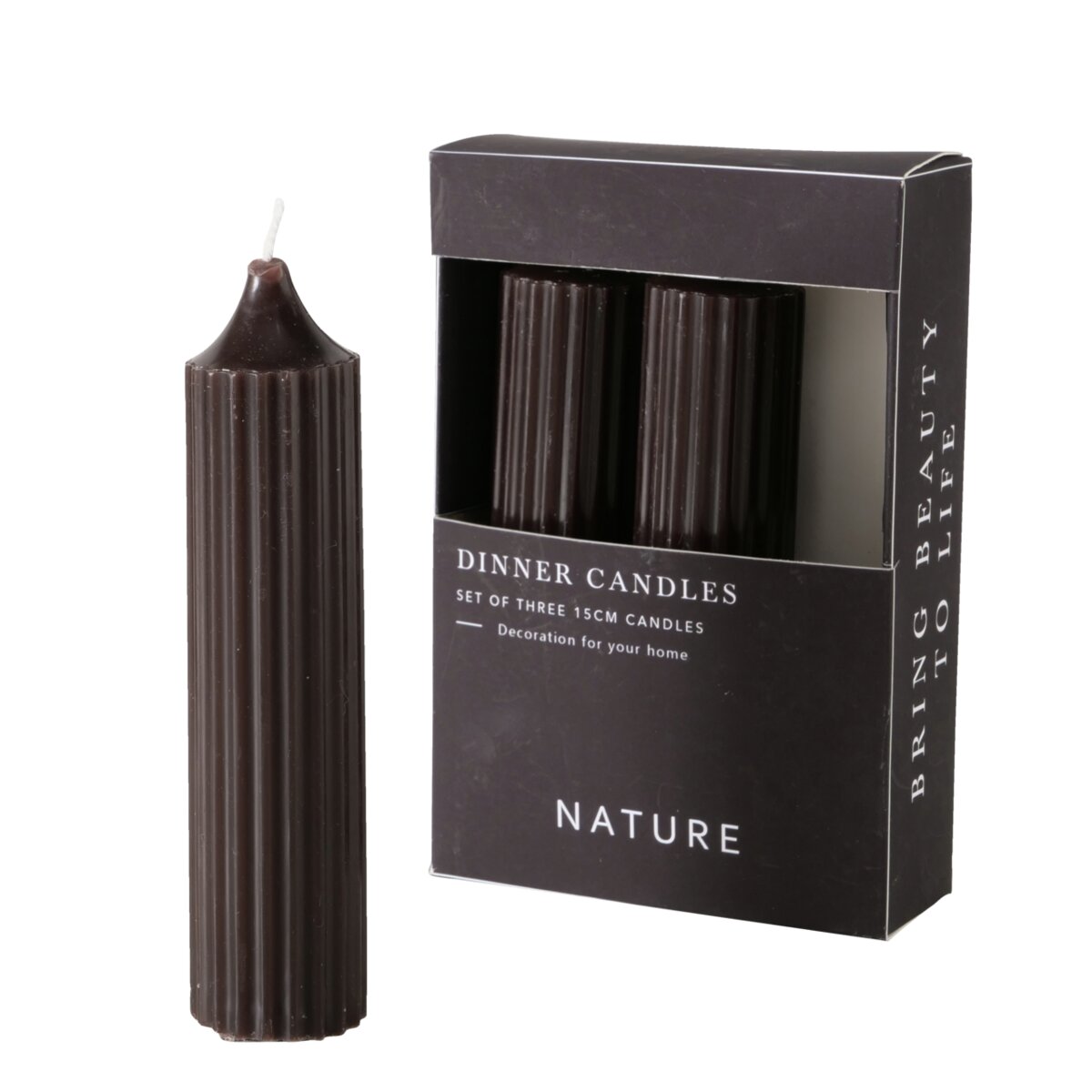 Stabkerze Riffly, 3 tlg. - H 15,00 cm, D 3,50 cm, Paraffin, schwarz