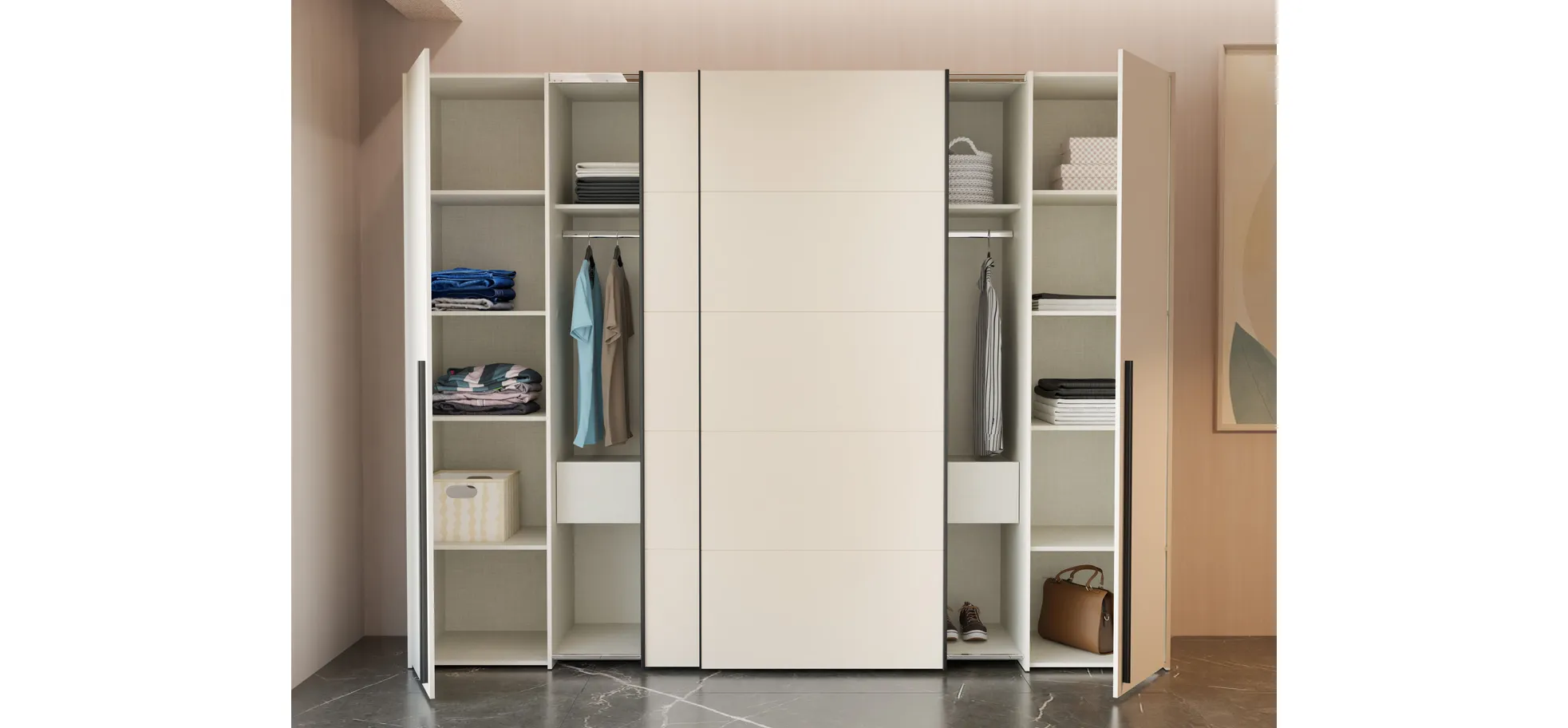 Schwebe-/Drehtürenschrank, Dekor sand - Fahda