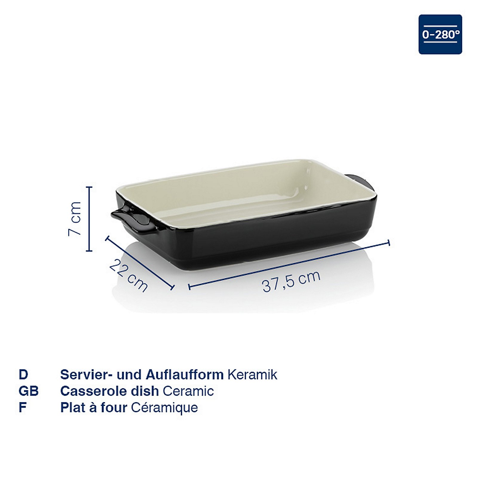 Servier-und Auflaufform Malin 22x7x37,5 cm - Keramik schwarz