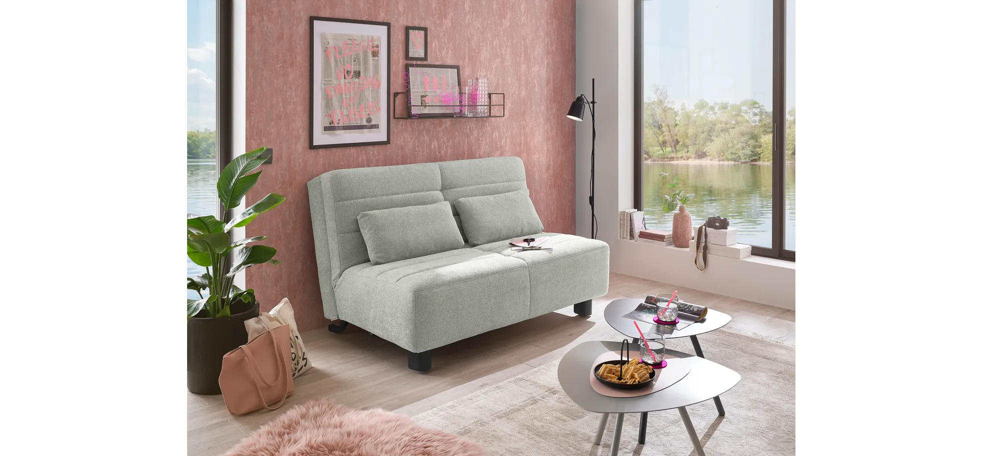  Faltsofa Easy - 2-Sitzer ohne Armlehne, ca. 140 cm inkl. Schlaffunktion, Stoff, Grau