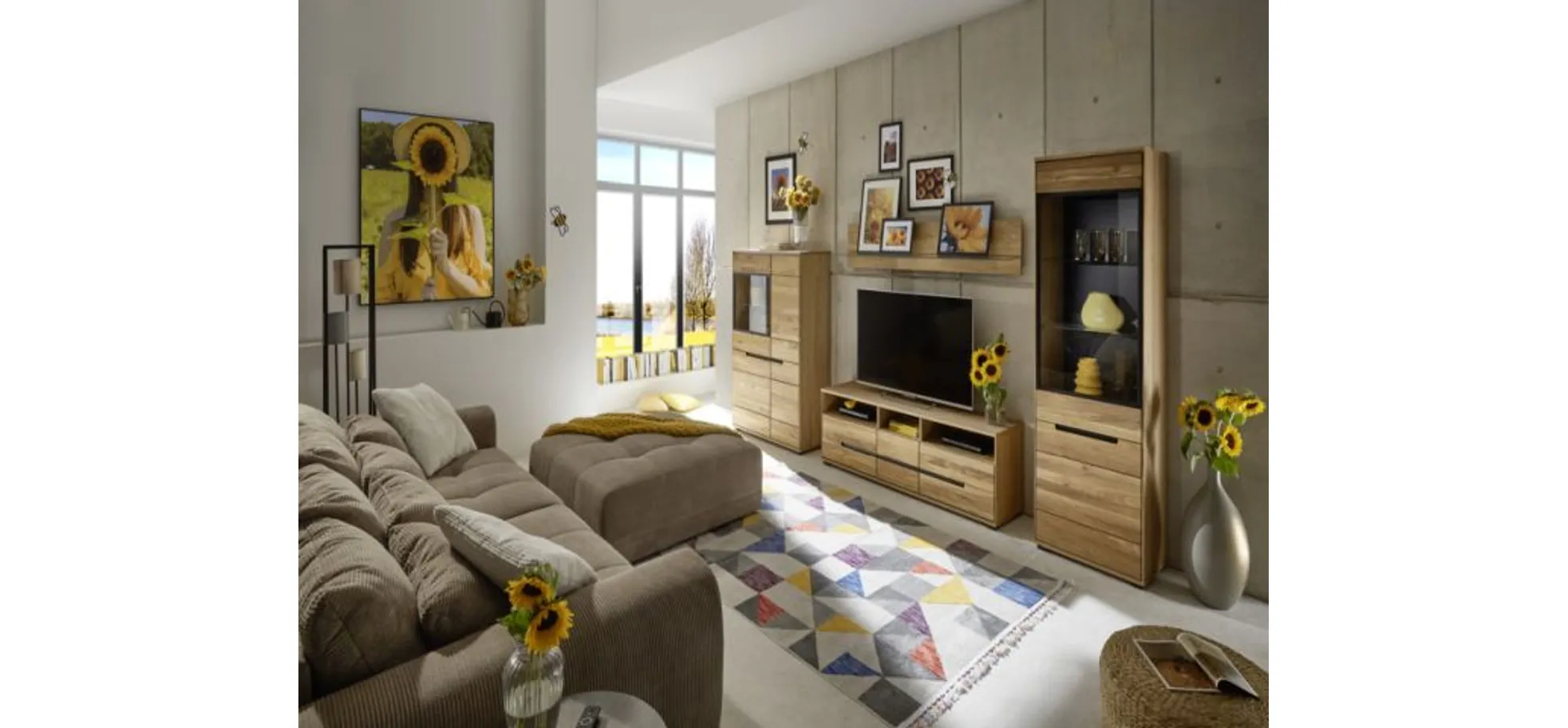 TV-Lowboard, Eiche, 3 Schübe, 3 Fächer - Edma