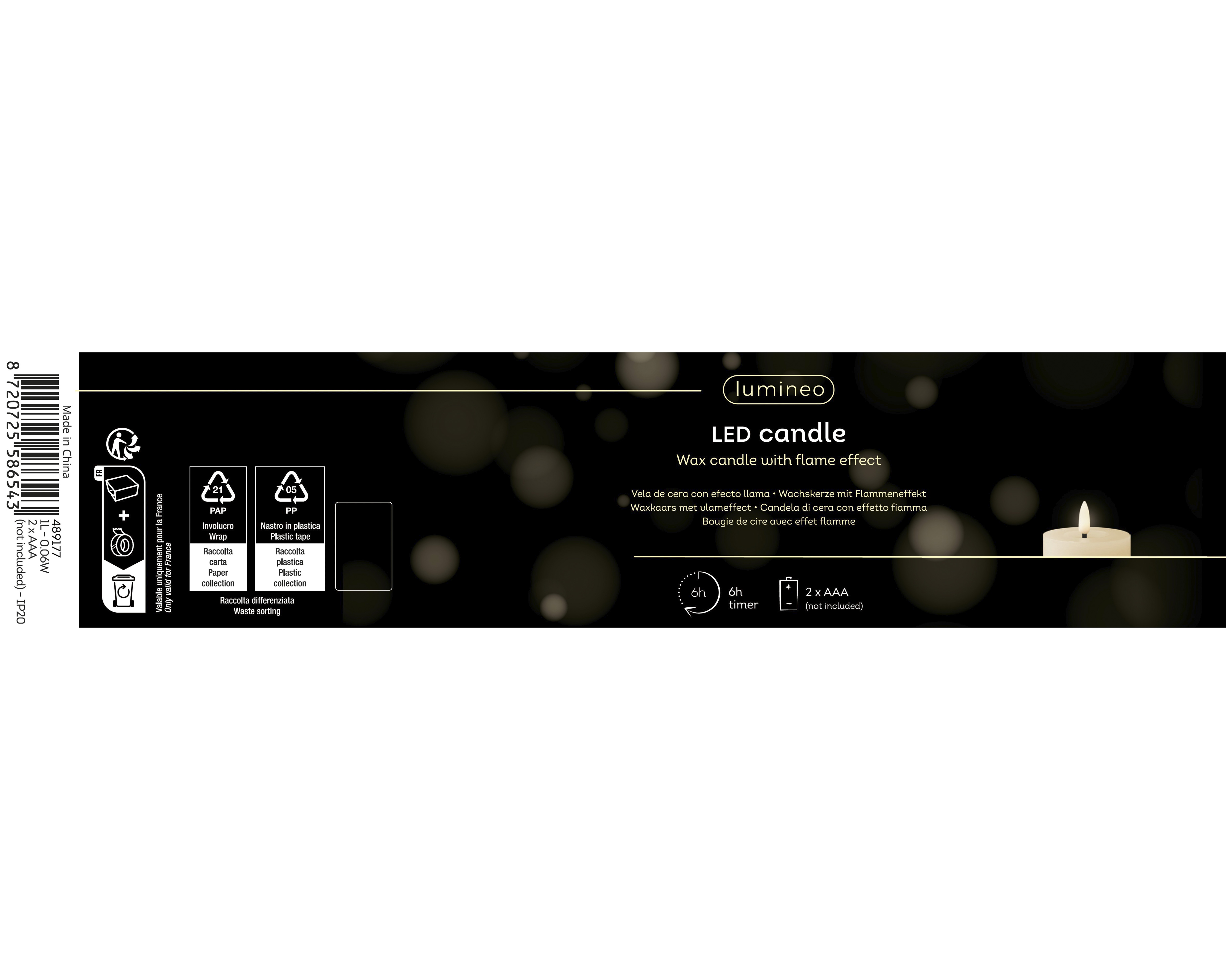 LED Kerze Wachs - grau/warm weiss, Wachs, Ø7-H15cm-1L