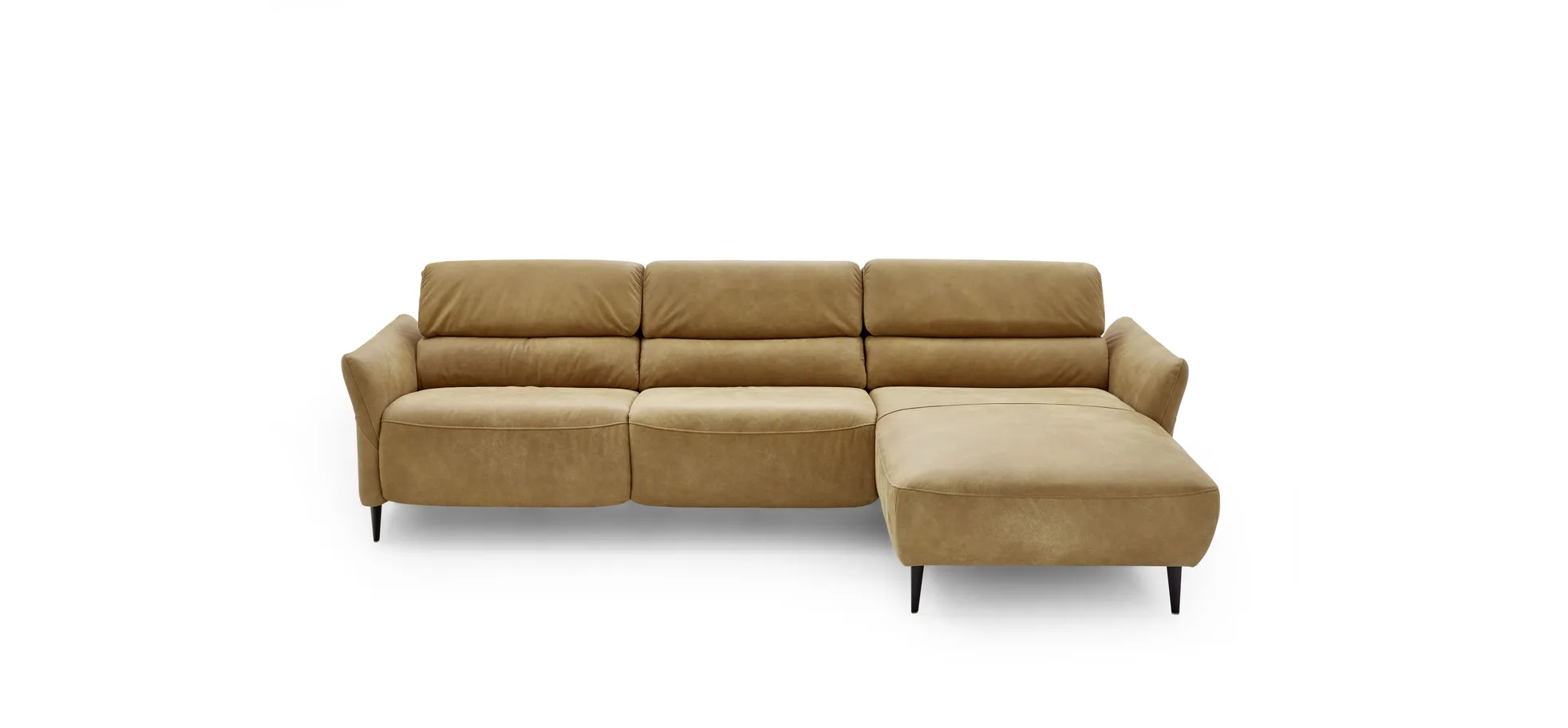 Ecksofa - 3-Sitzer mit Longchair rechts, Rückenlehne verstellbar, Leder, Kurkuma