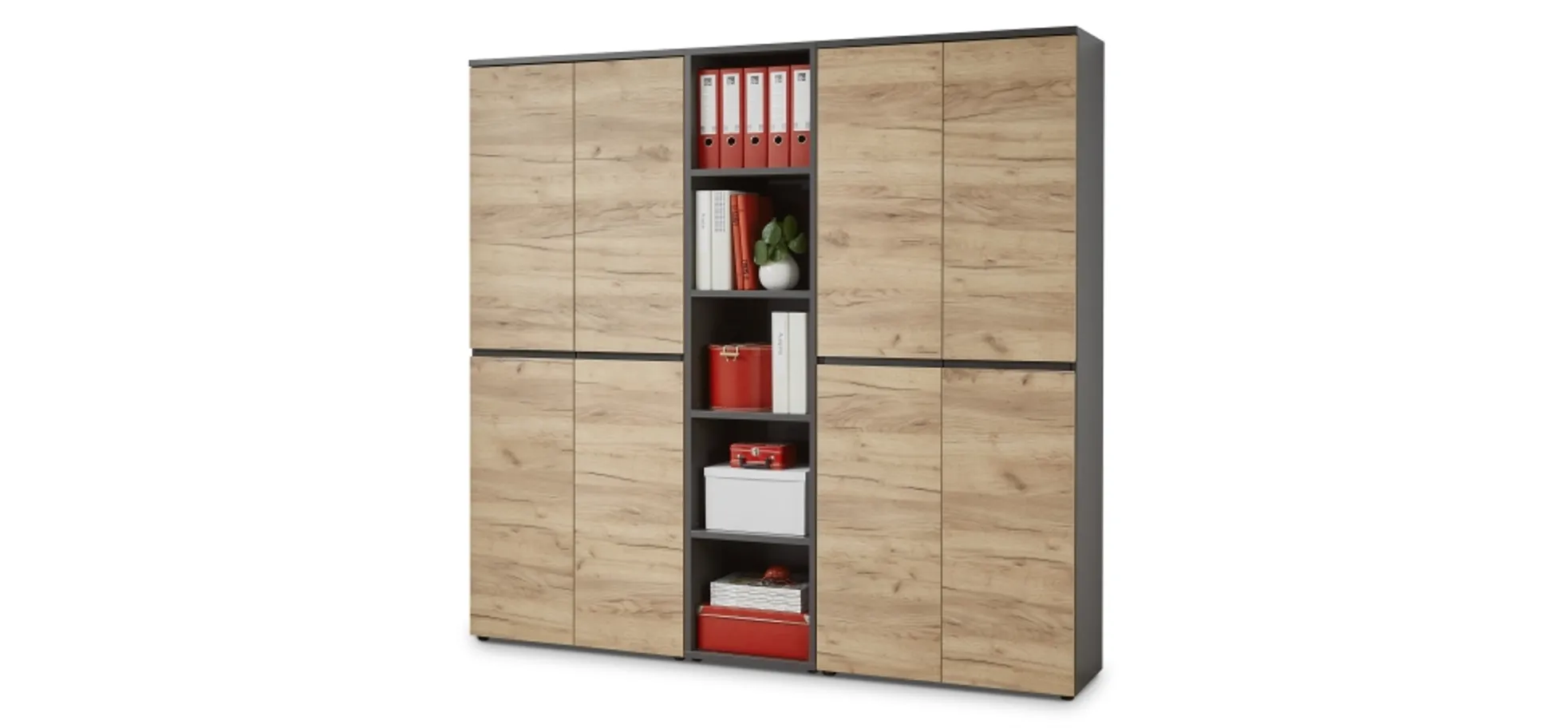 Aktenschrank GRIFFIN - B/H/T ca. 80x197x40 cm, Graphit, Eiche Dekor