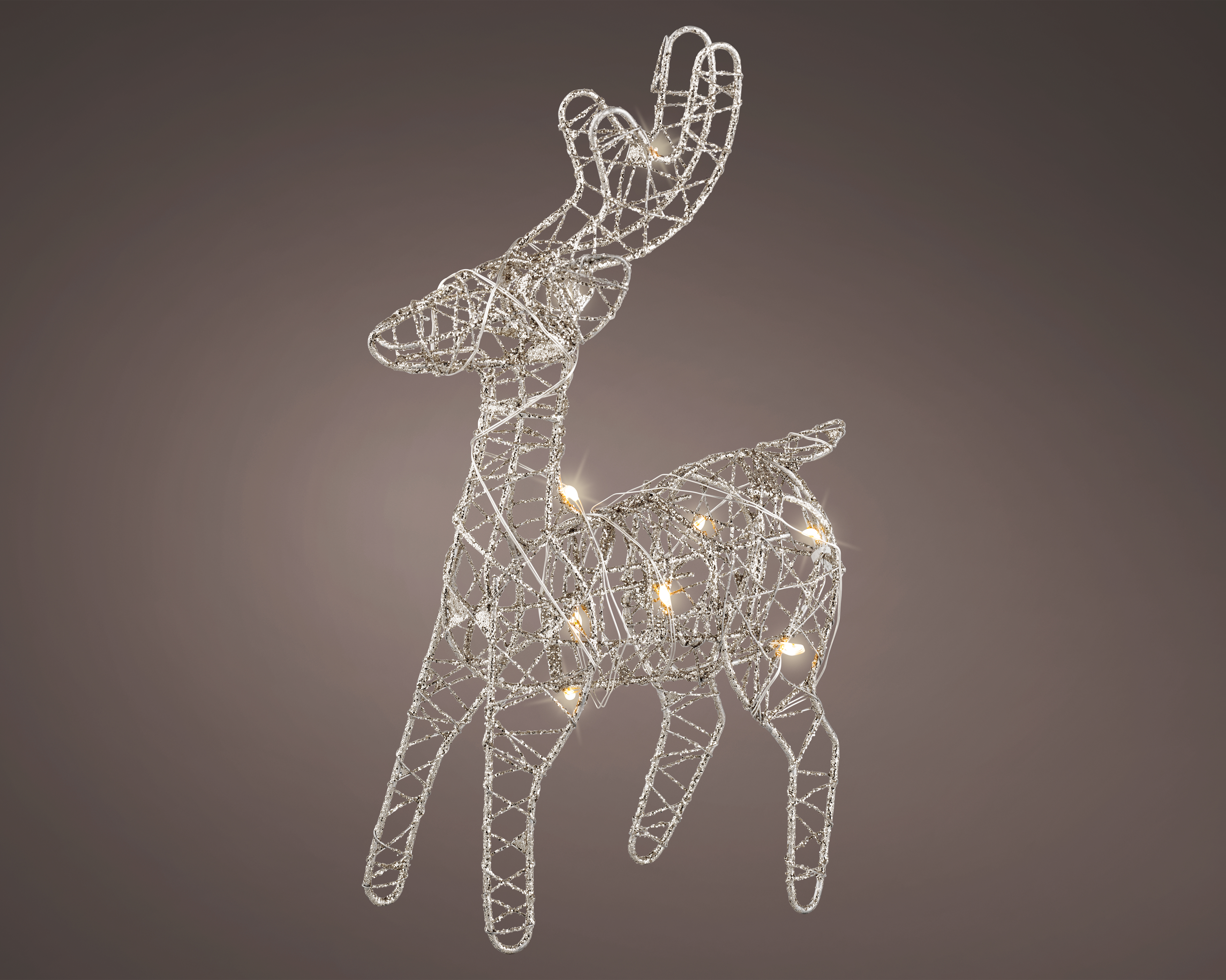 LED Rentier - silber/warmes weiss, Metall, L5-W12-H21cm-10L