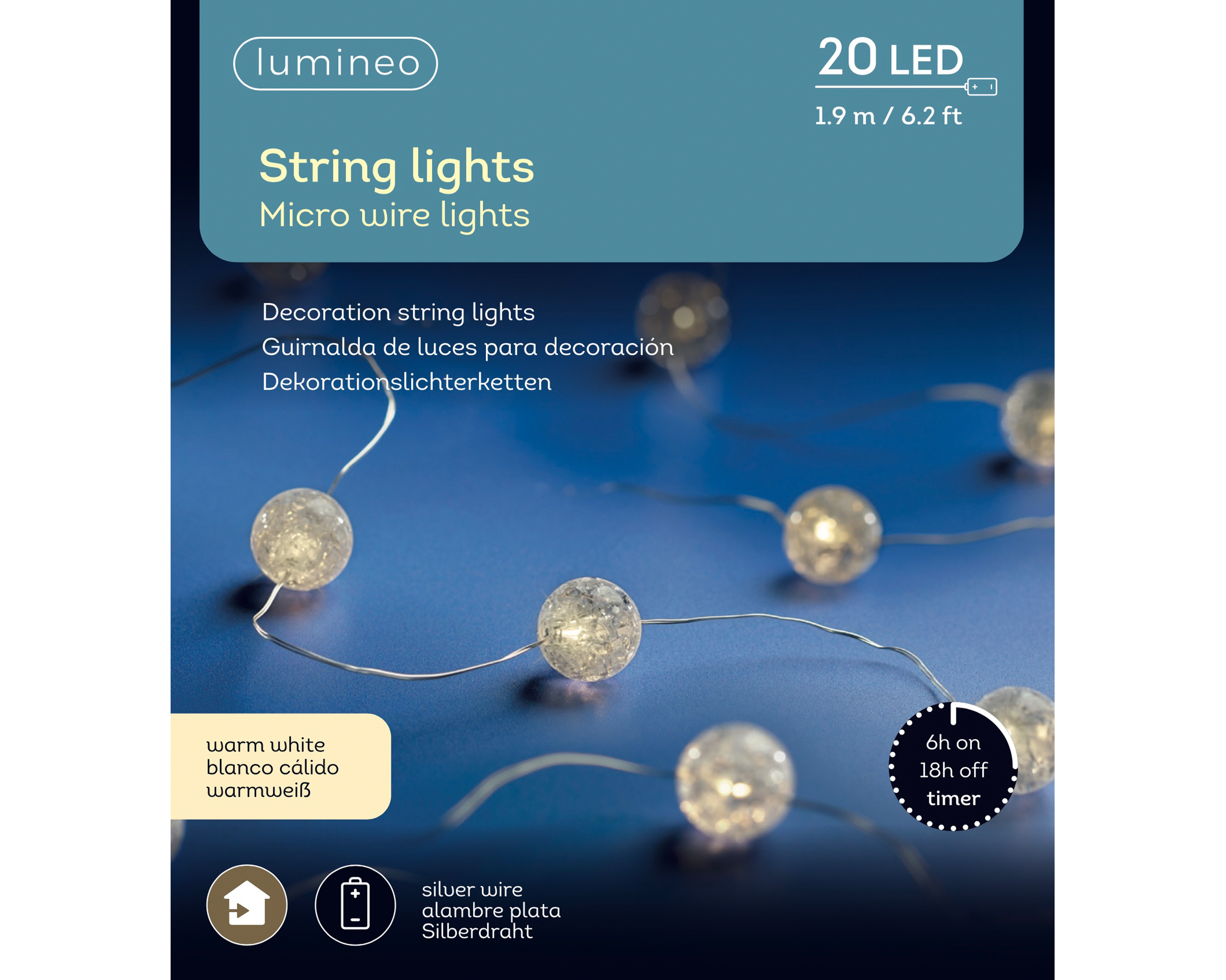 LED Deco Strang - silber/warmes weiss, PVC, 190cm-20L