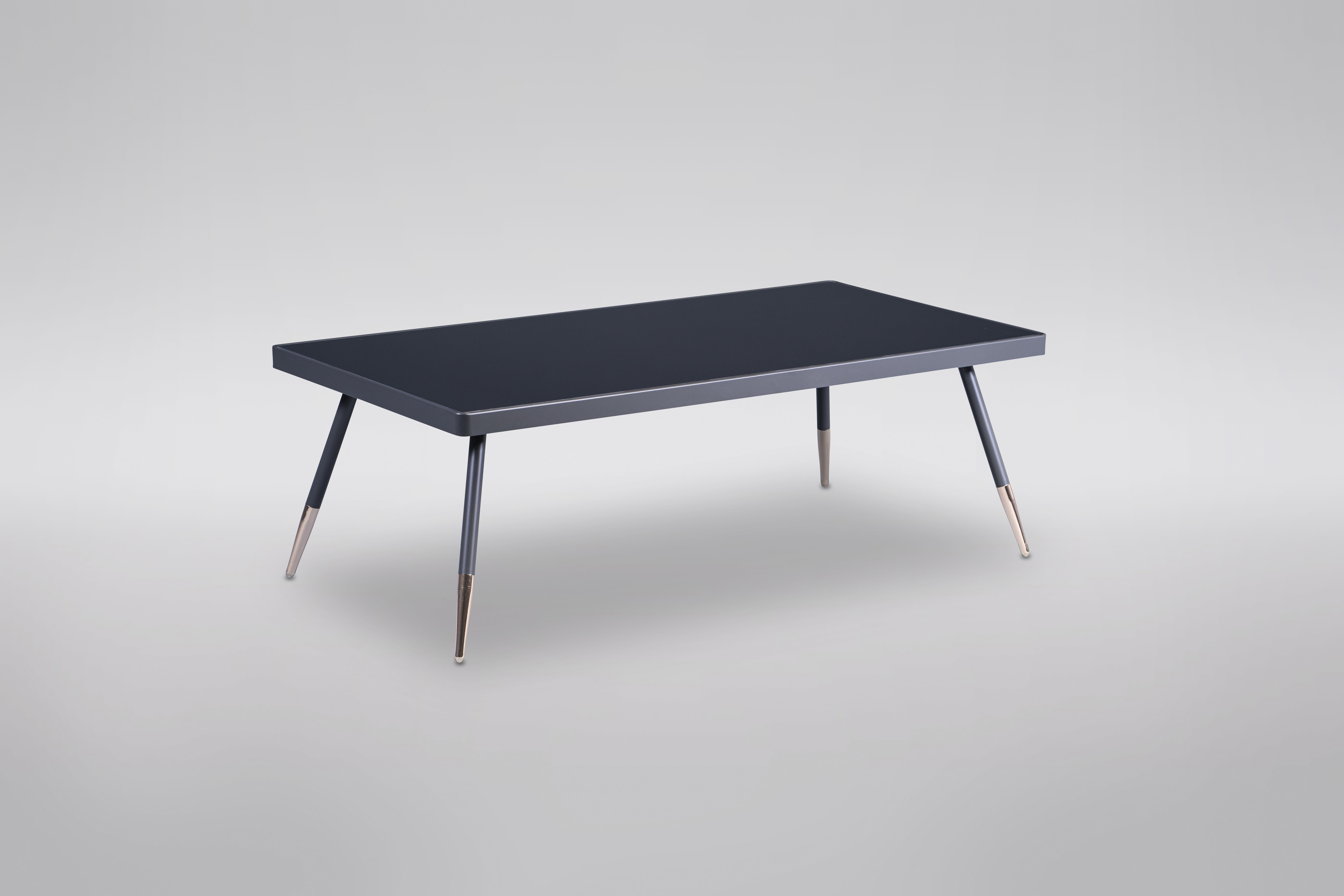 Couchtisch, Glas schwarz, Fußkappen gold - MyTogo390