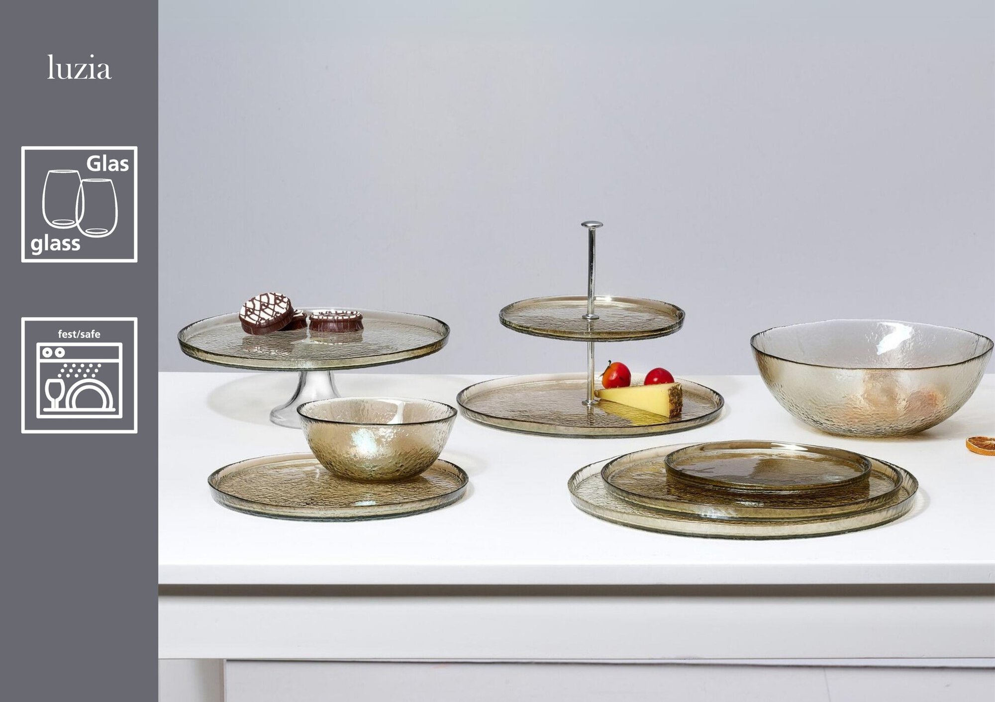 Platte Luzia - glas, braun, 32cm