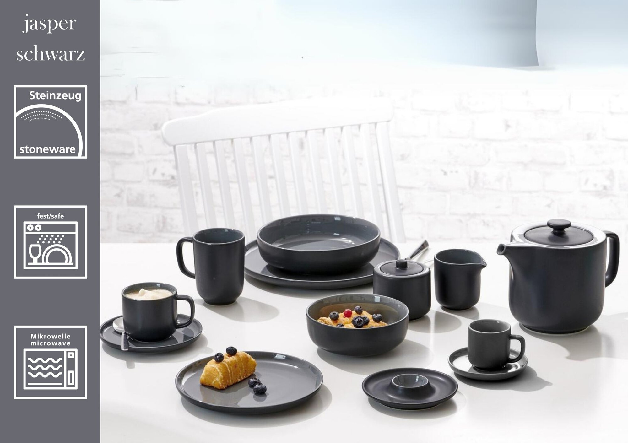 Müslischale Jasper Schwarz 14 cm - Steinzeug, spülmaschinenfest, zylindrisch, schwarz