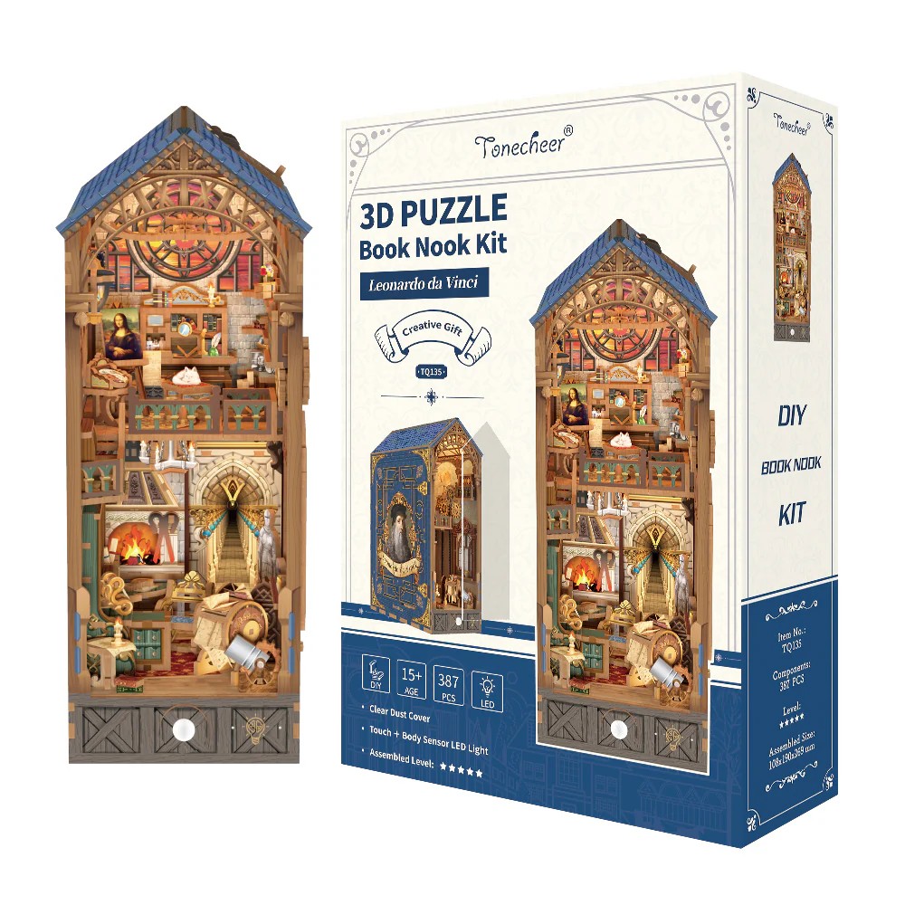 Tonecheer DIY-Set Book Nook mit LED, 3D Puzzle - Leonardo Da Vinci