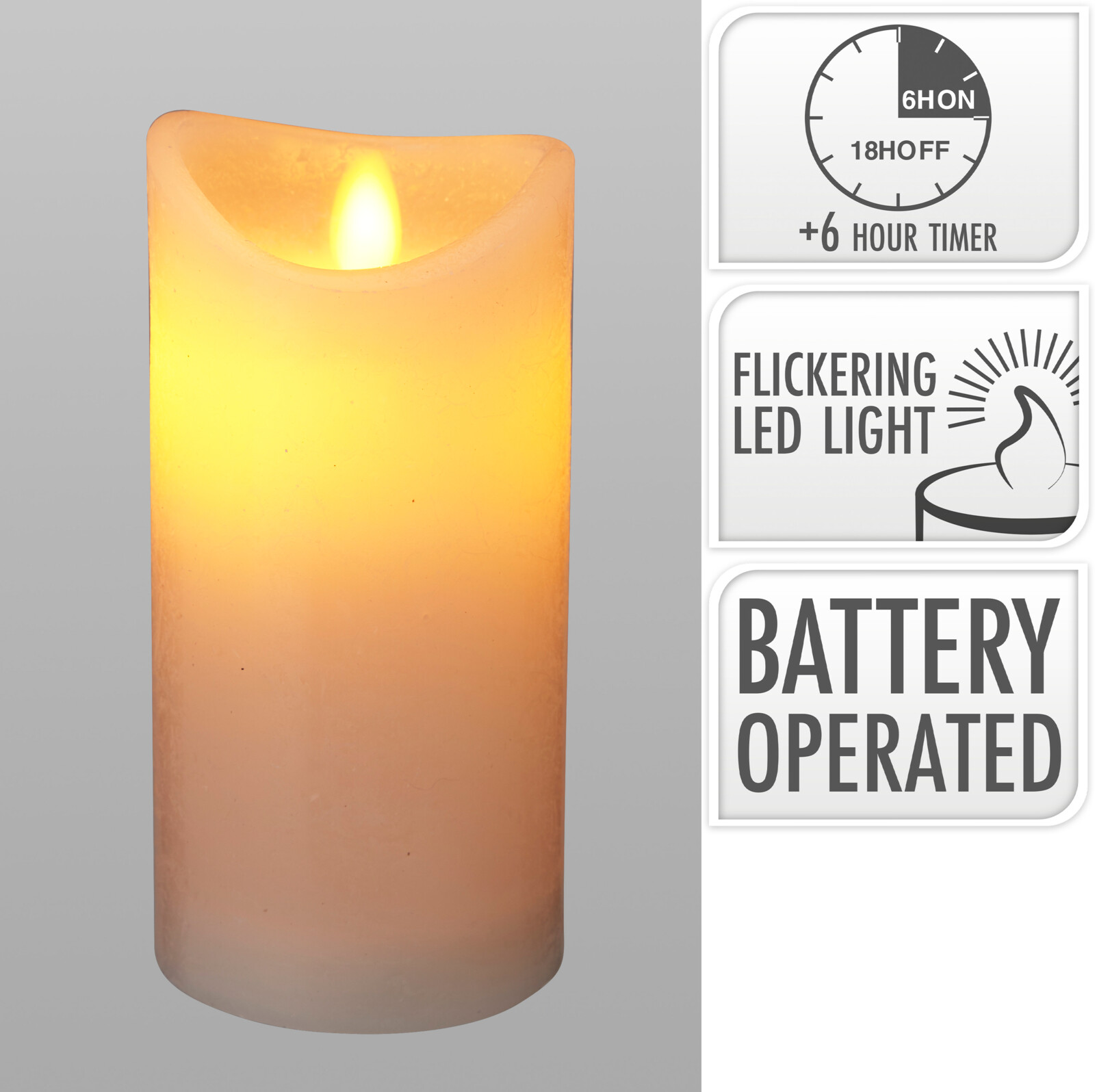 LED Kerze 7,5x15cm - timer, batteriebetrieb, Orange