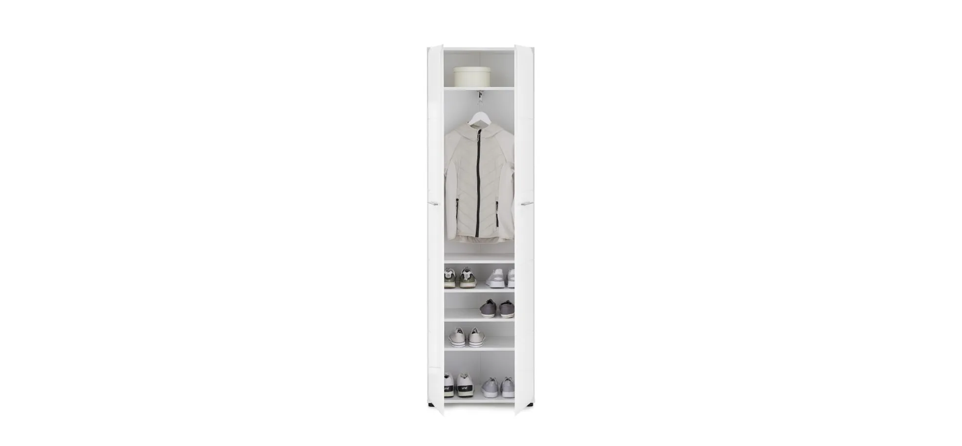 Garderobenschrank- Weiß, Weiß, Hochglanz