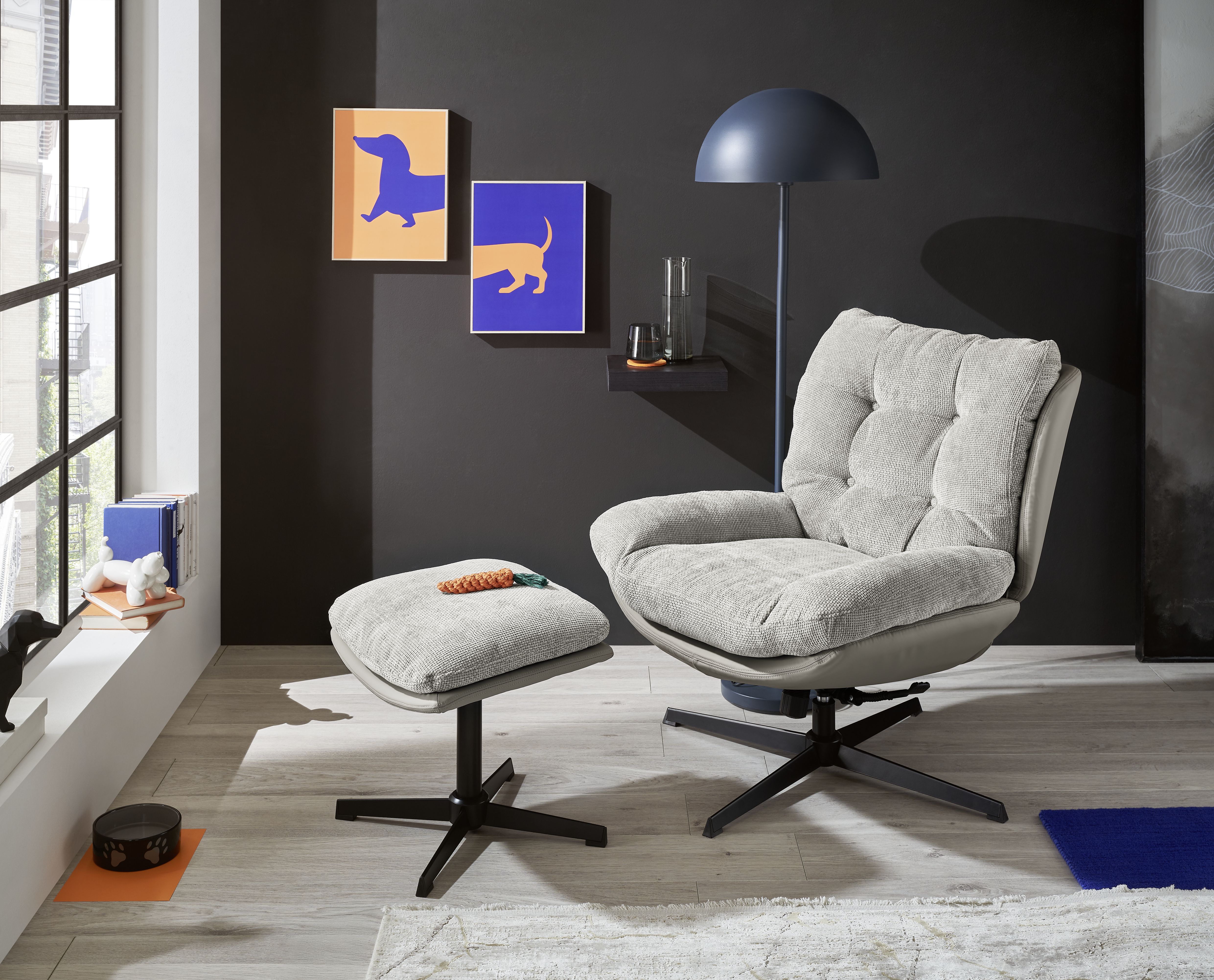 Relaxsessel mit Hocker, sand - Dorisa