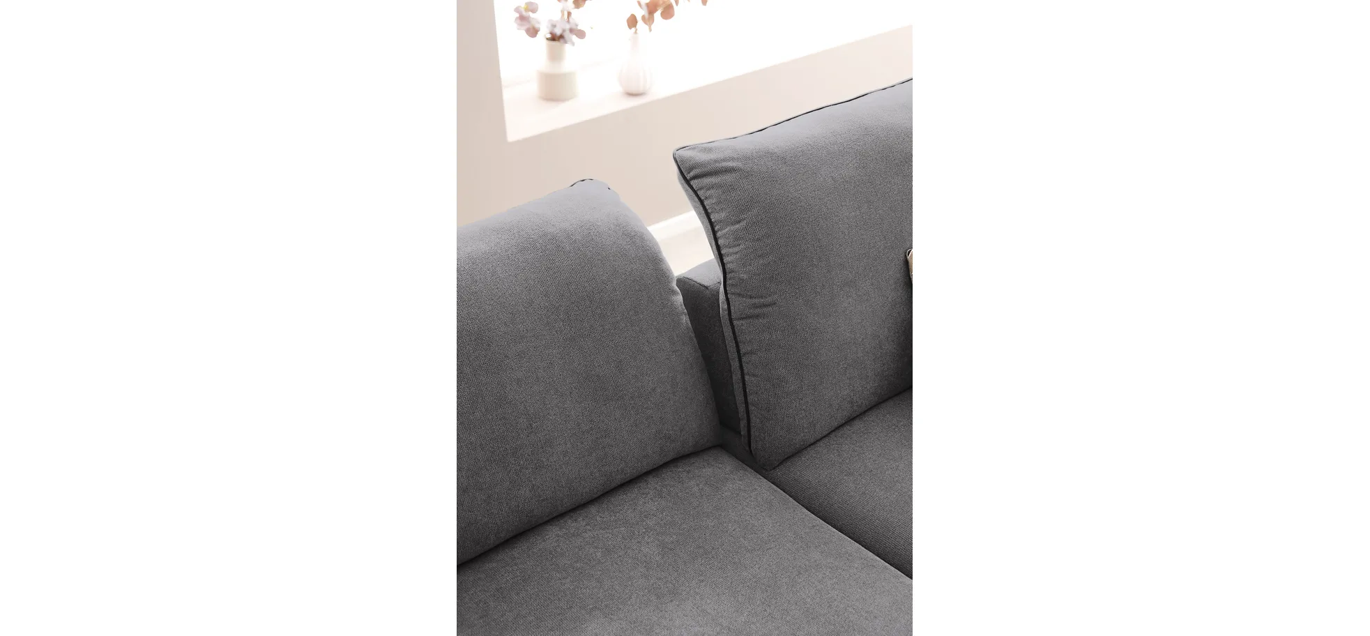  Ecksofa - Longchair links mit 1-Sitzer, Kopfteil/Armlehne/Sitztiefe verstellbar, Stoff, Grau