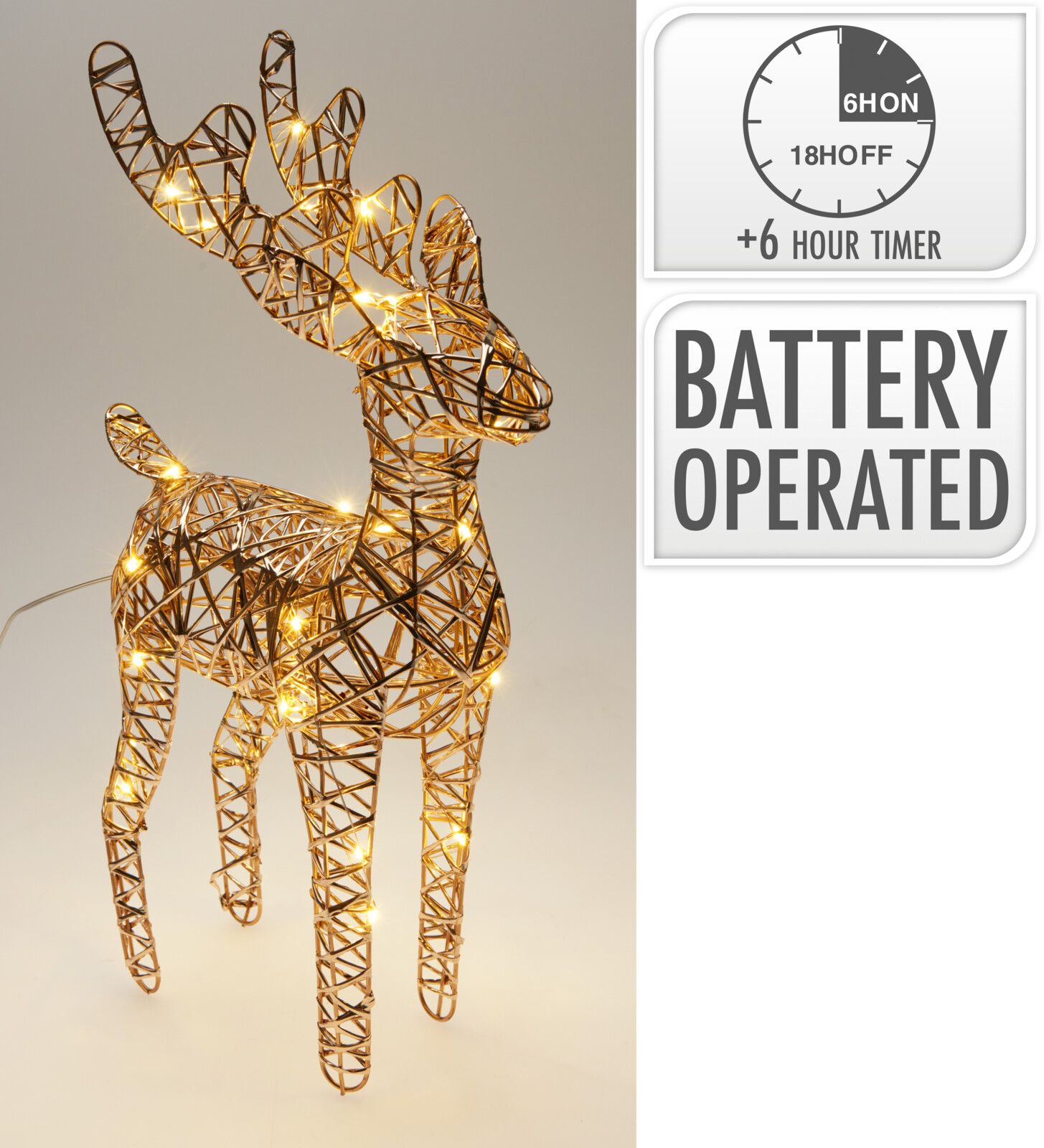 Leuchtrentier LED 37cm - timer, batteriebetrieb, champagner