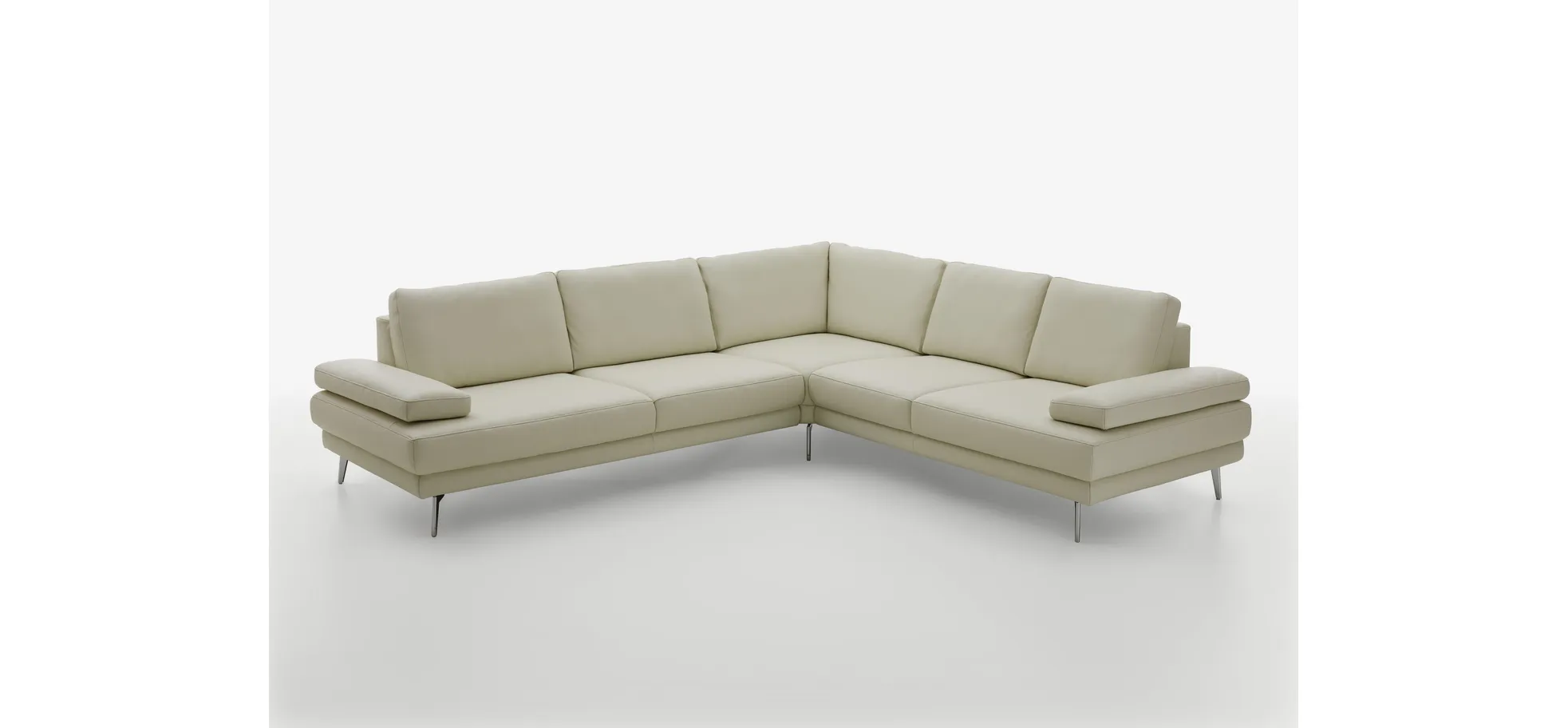 Ecksofa - 3-Sitzer mit Ecke rechts, Leder, Weiß