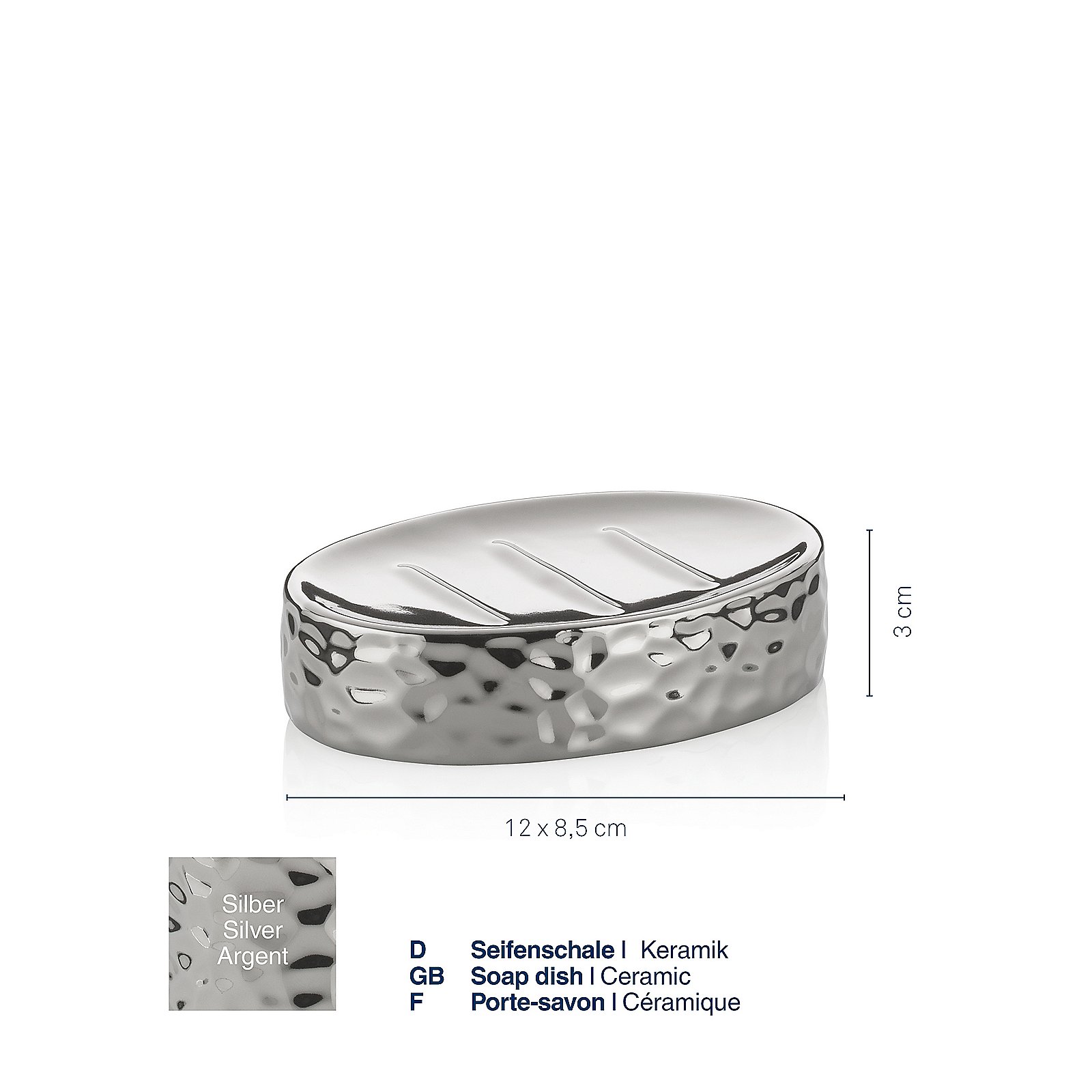 Seifenschale Sterling 8,5x3x12 cm - Keramik silber