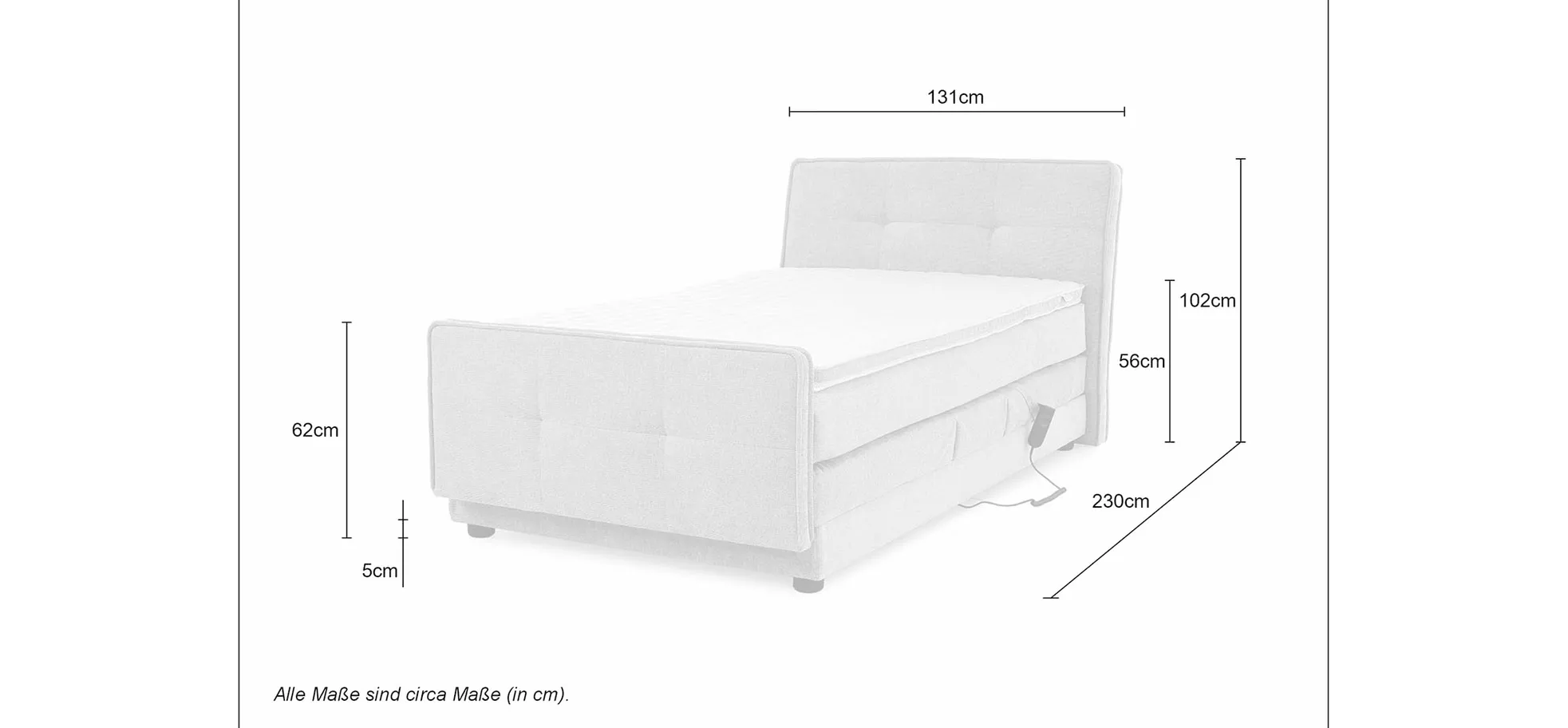 Boxspringbett- Liegefläche ca. 120x200 cm, Stoff, Hellgrau