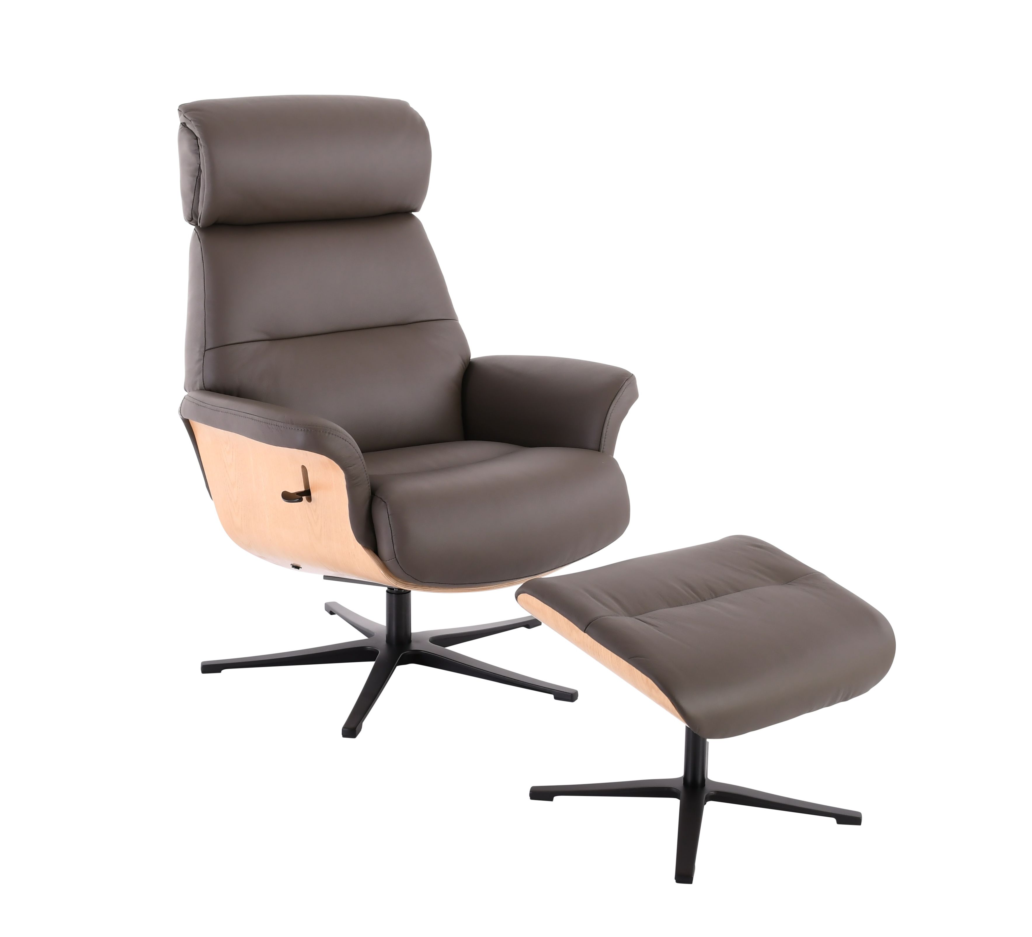 Relaxsessel mit Hocker, Leder dunkelbraun - Moani