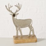 Deko-Figur Hirsch; Handarbeit - Metall silber, Holzsockel