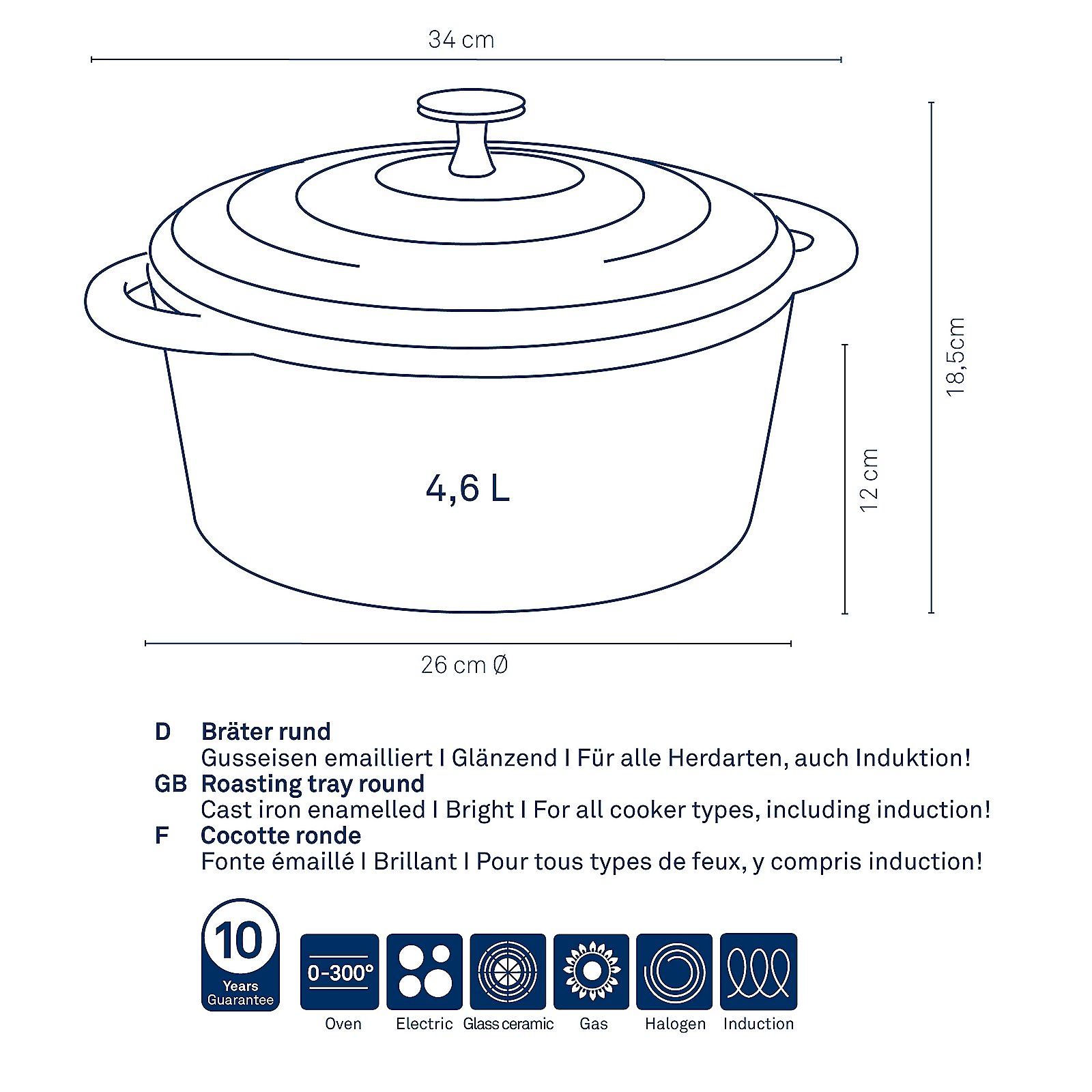 Bräter Calido, ca. 4,6l - rund, grau