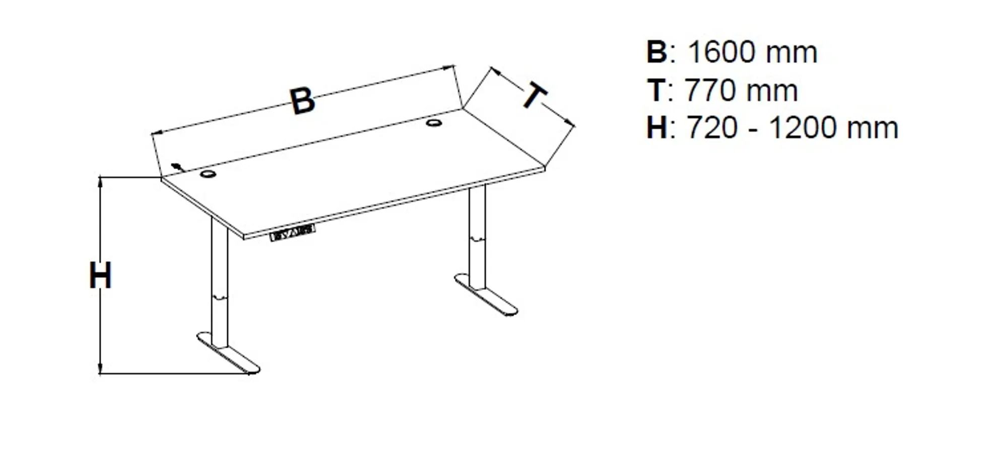 Schreibtisch - höhenverstellbar, LB ca. 160x77 cm, Artisan Eiche Nachbildung, Schwarz