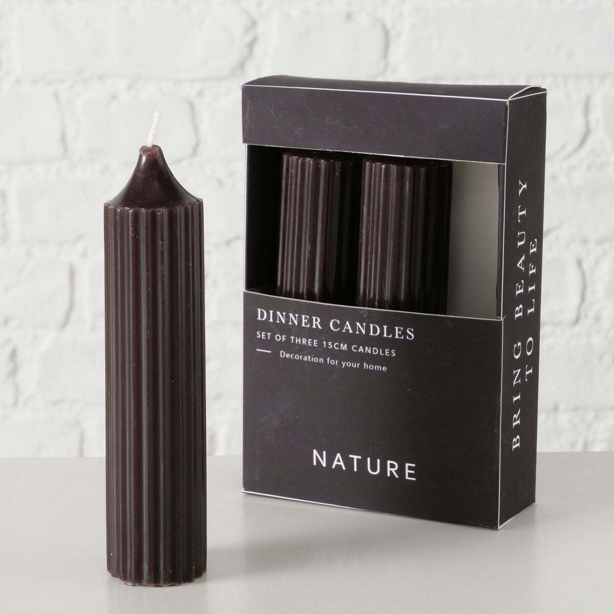 Stabkerze Riffly, 3 tlg. - H 15,00 cm, D 3,50 cm, Paraffin, schwarz