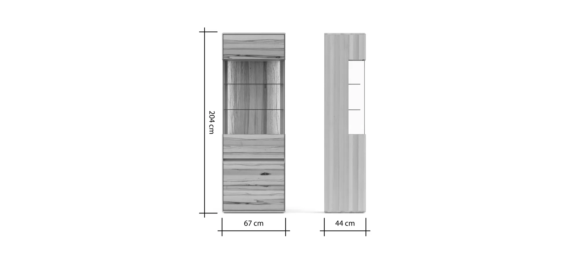 Vitrine Hillsboro - inkl. Beleuchtung, Anschlag Rechts, Buche/Kernbuche natur, geölt