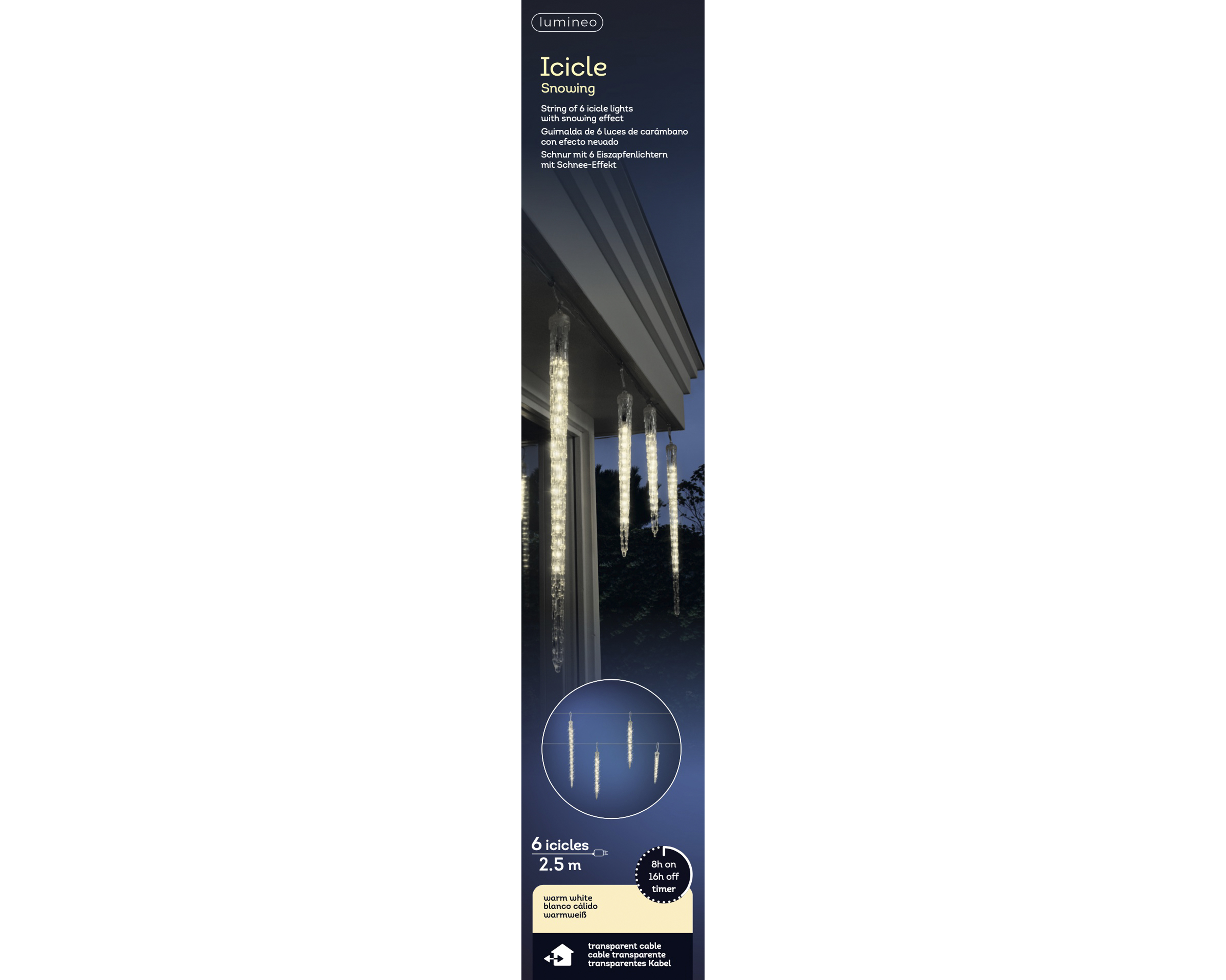 LED Icicle Lights - transparent/warm weiss, PVC, L250cm-148L