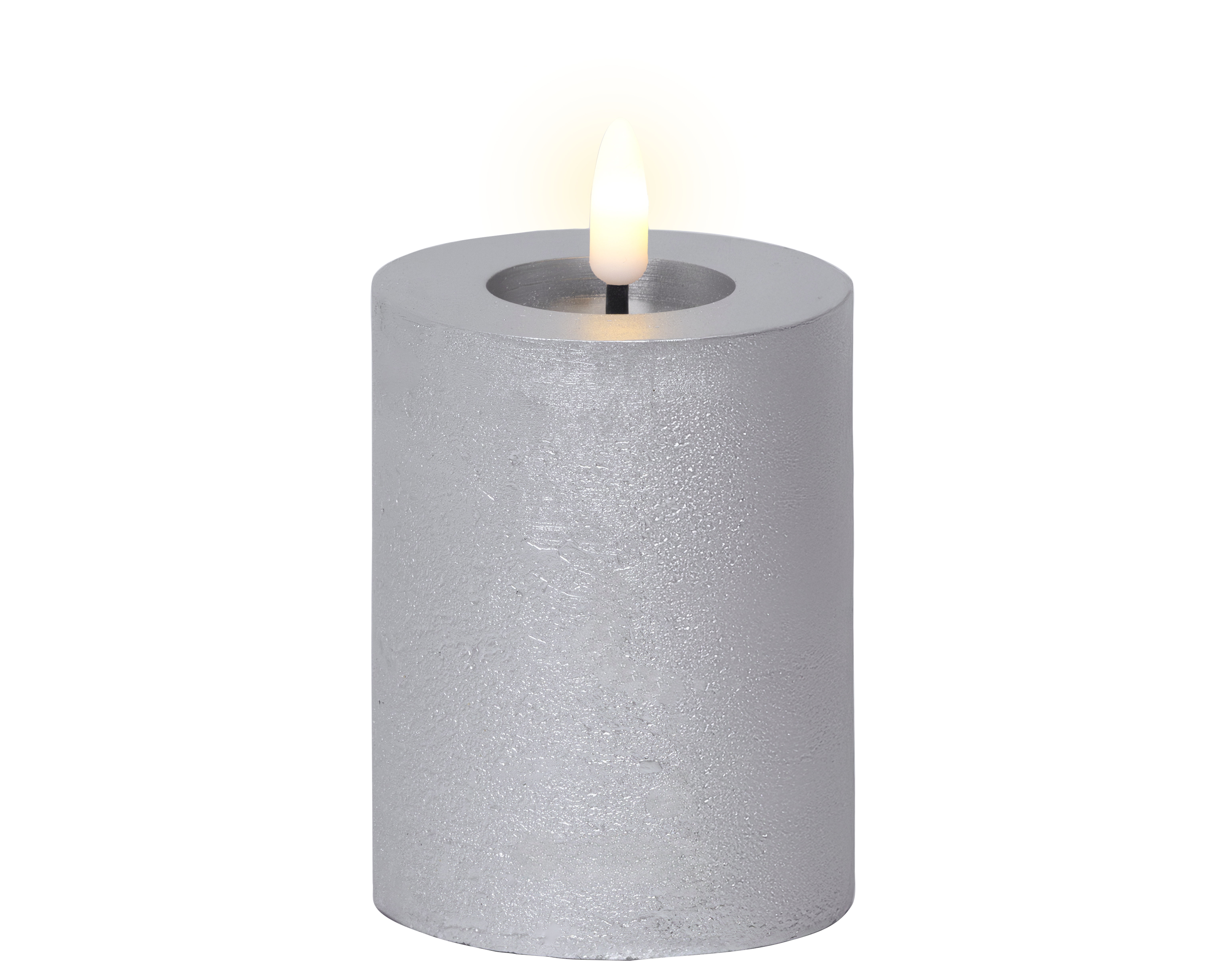 LED Kerze Wachs - silber/warmes weiss, Wachs, Ø7-H11.30cm-1L