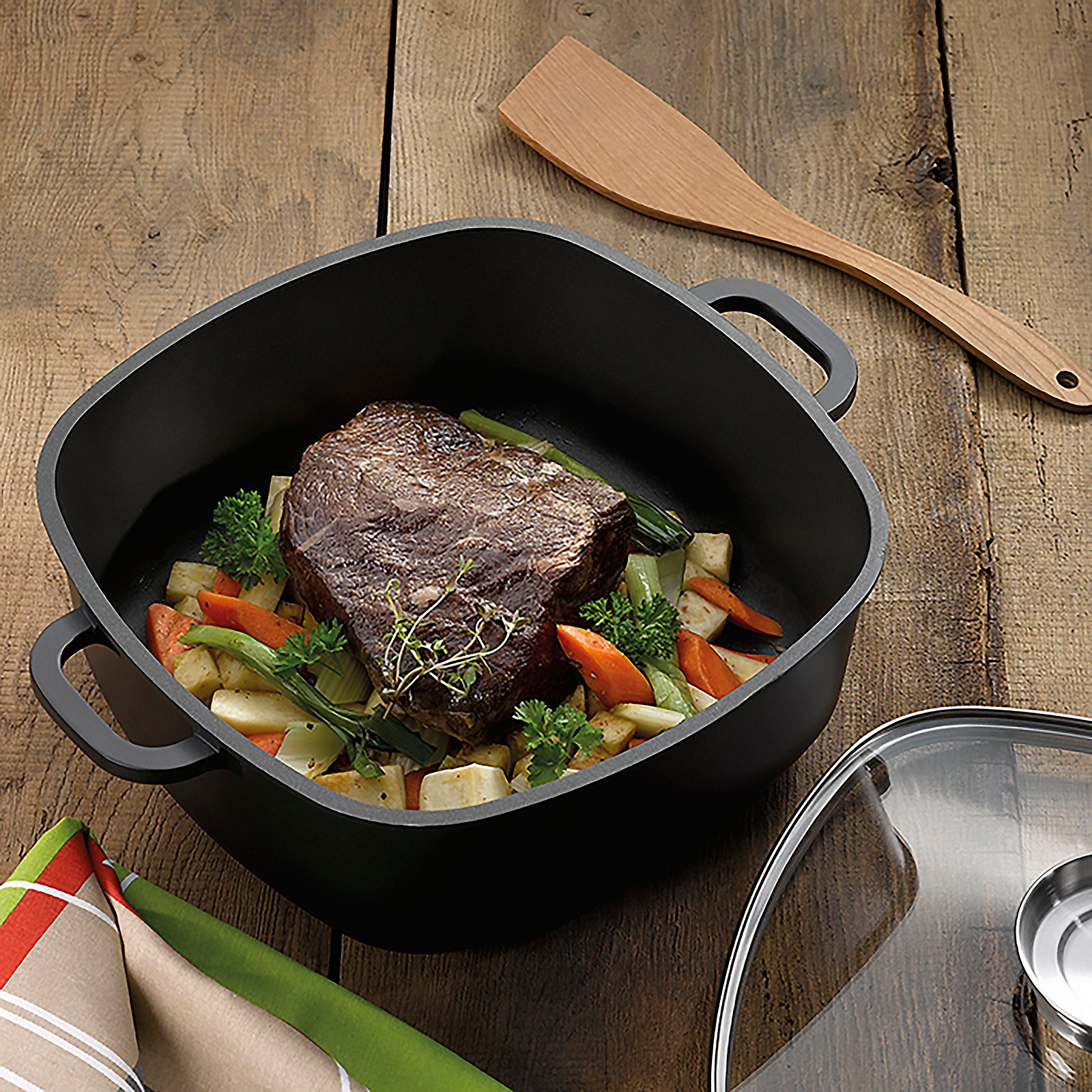 Servierpfanne Kerros 28x11x28 cm - Aluguss schwarz