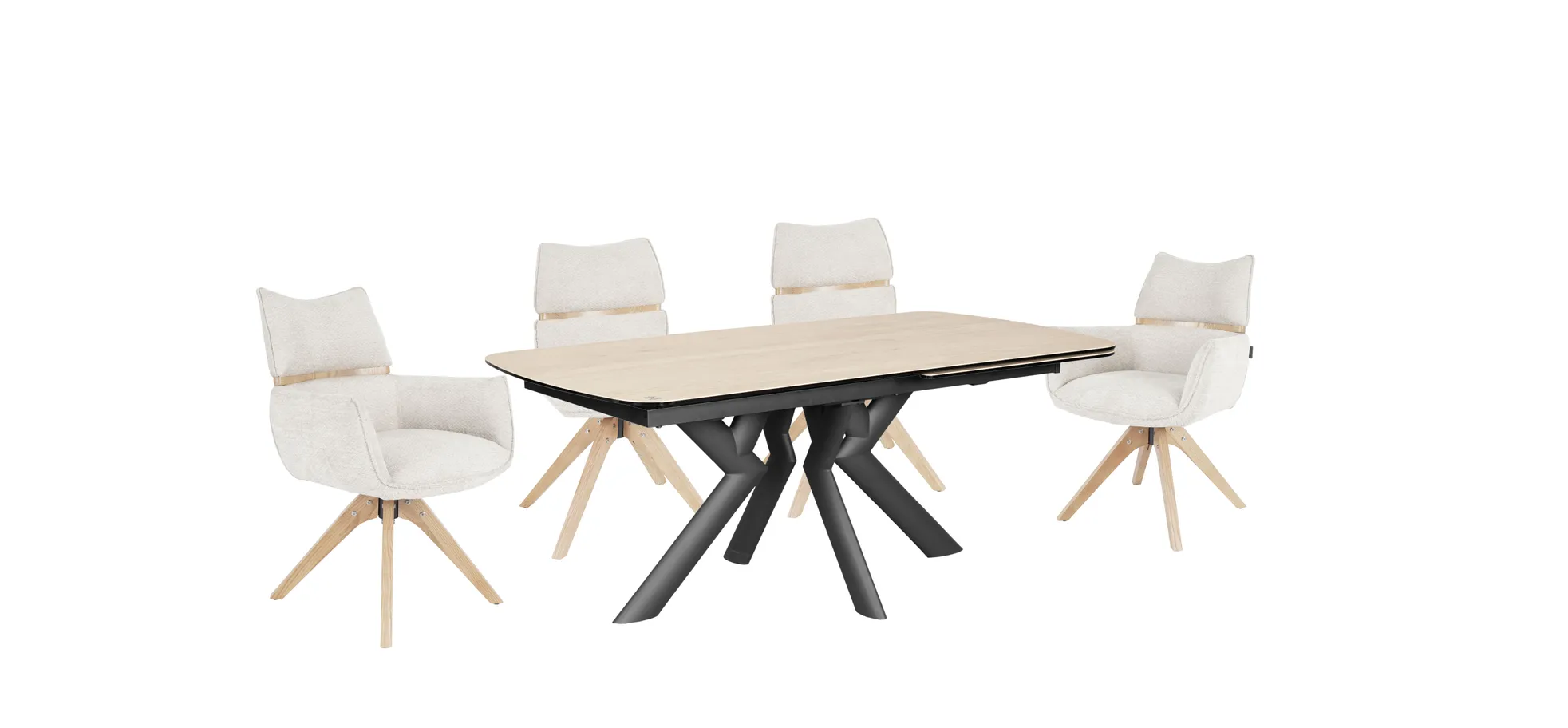 Armlehnstuhl, Bezug beige, Gestell Eiche - Marou