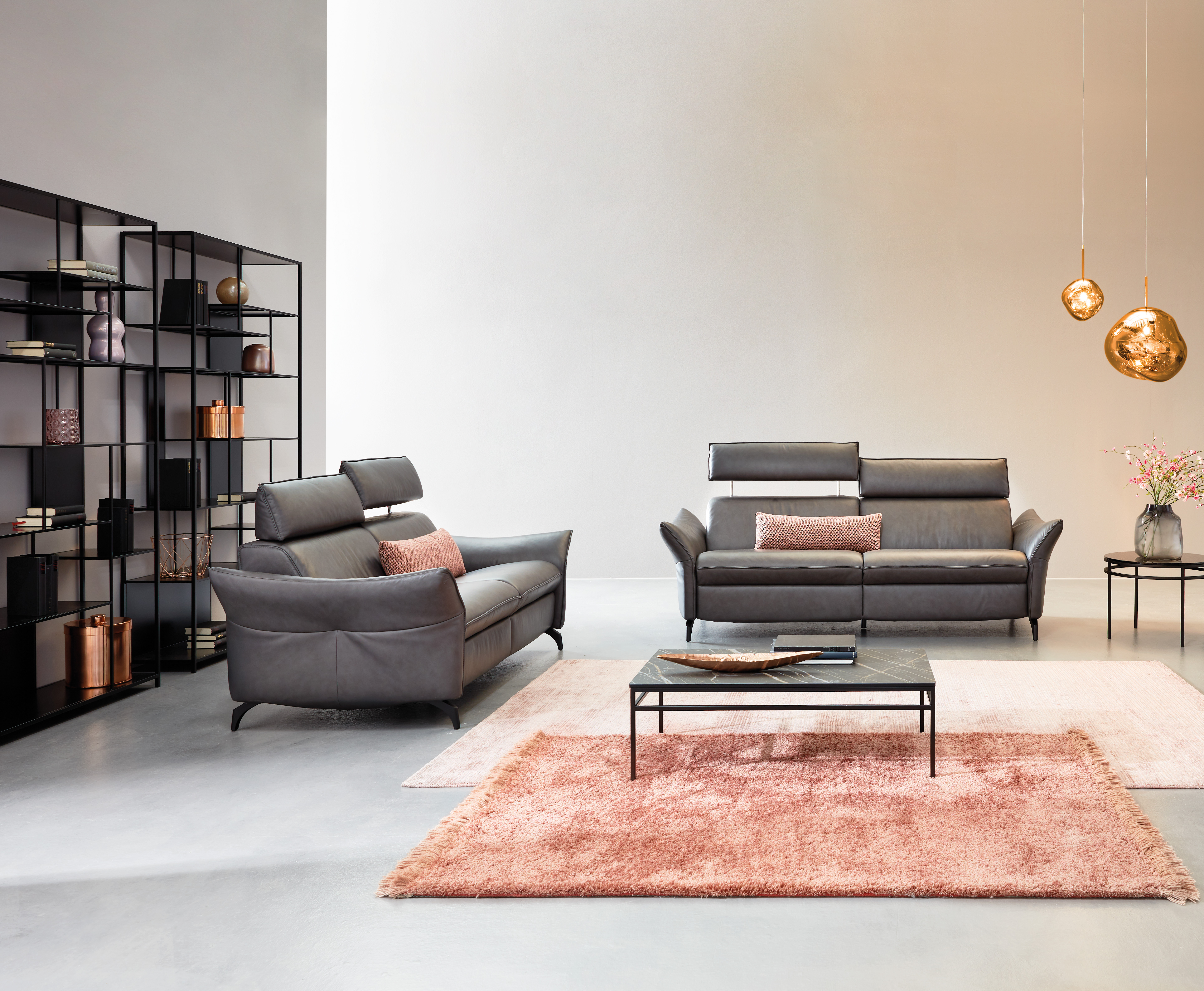Sofa 2,5-sitzig, Leder Longlife Kohle - EM St. Moritz