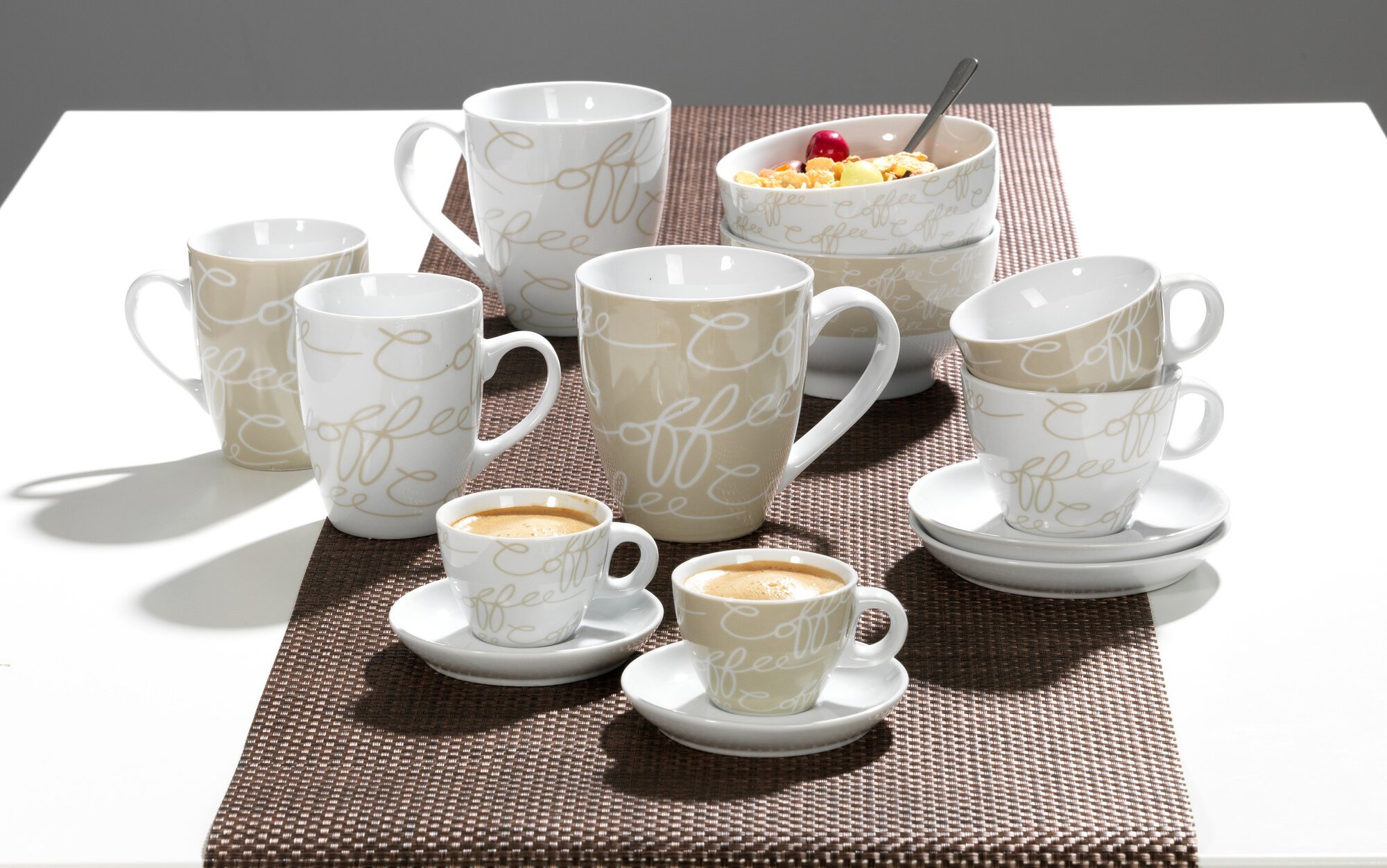 Espresso-Set Cornello Creme 4tlg. - Porzellan, spülmaschinengeeignet, konisch