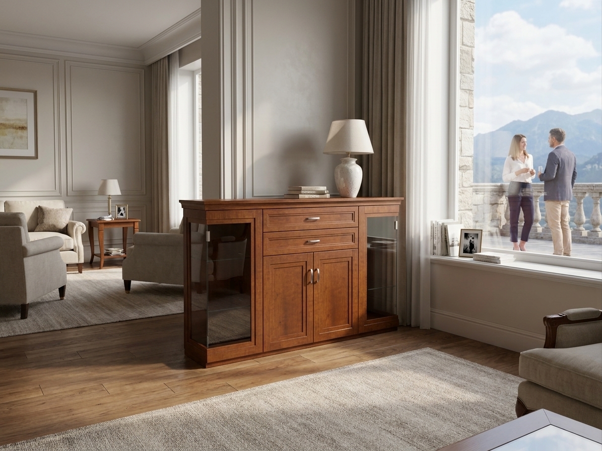 Highboard, Cognac antik, Griff Messing - Mykon 536