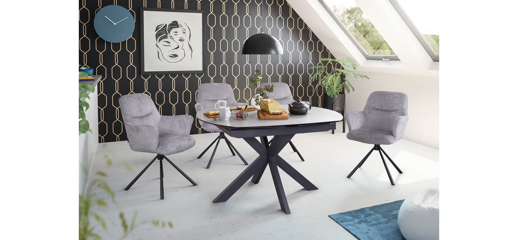 Esstisch, ausziehbar, Glaskeramik grau - Meggie