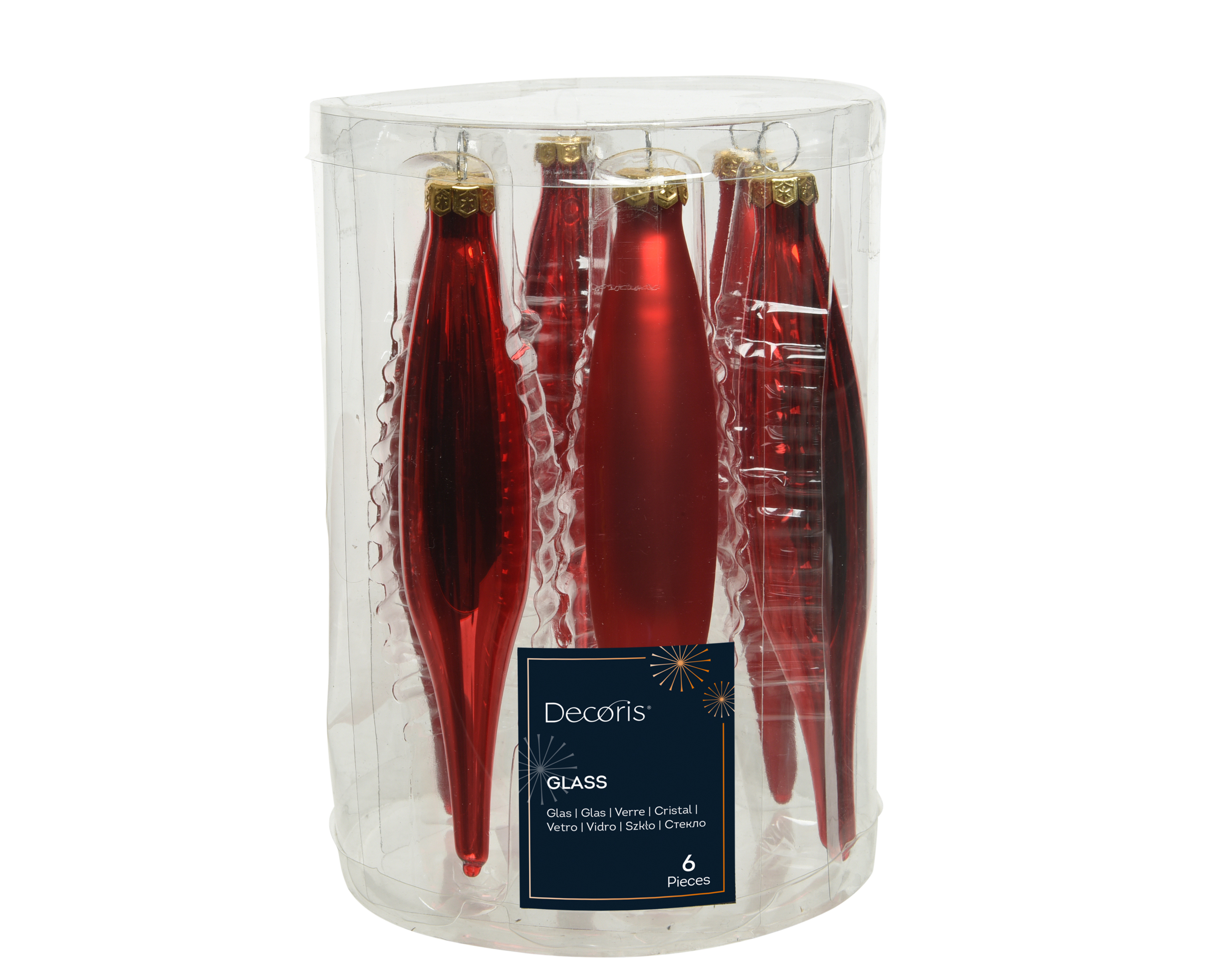 Hänger Eiszapfen 6-er - weihnachtsrot, Glas, Ø3-H15cm