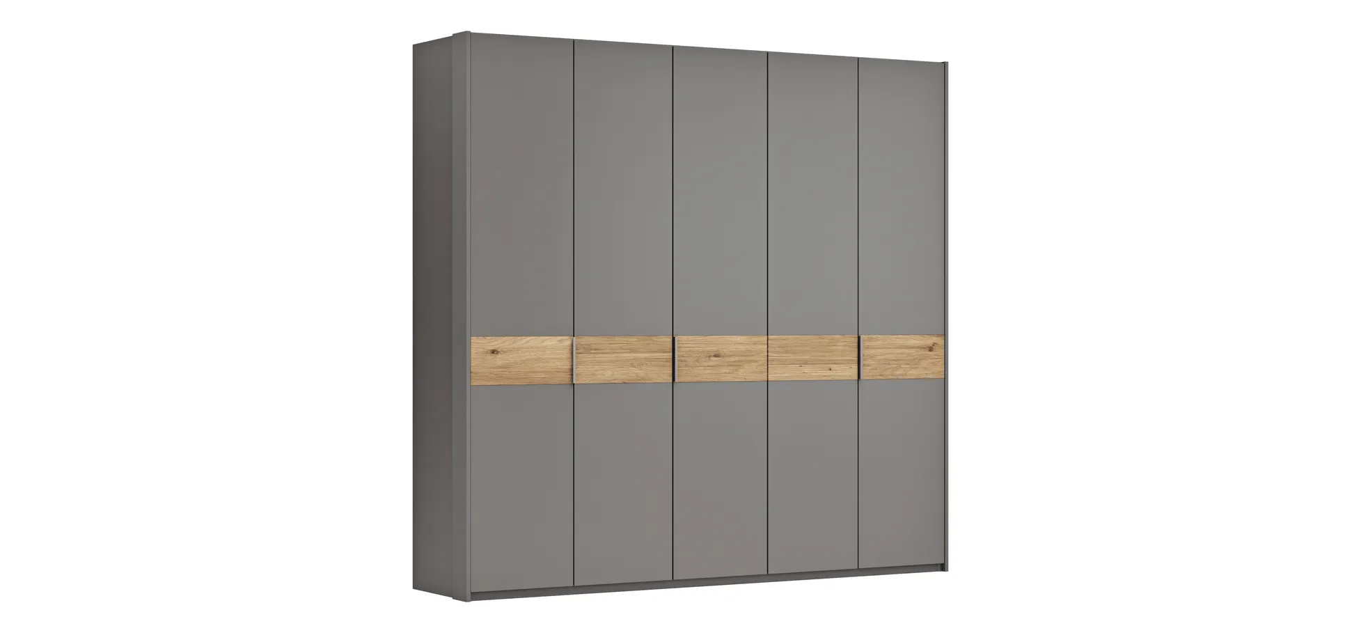 Drehtürenschrank Viana - B ca. 254 cm, Lack, Steingrau, Riffholz, Wildeiche