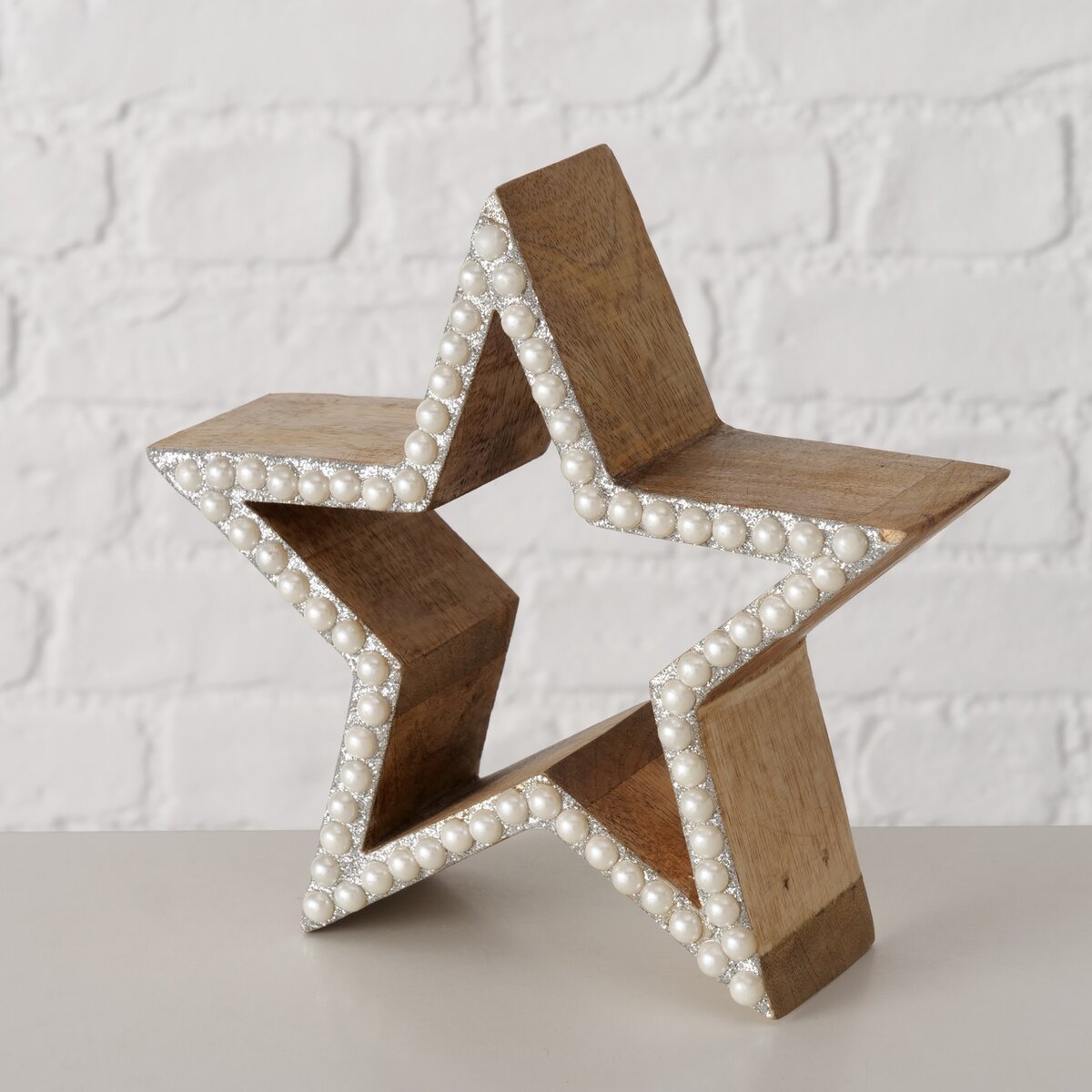 Dekoaufsteller Berlian, Stern - H 18,00 cm, Mango, PVC, weiss