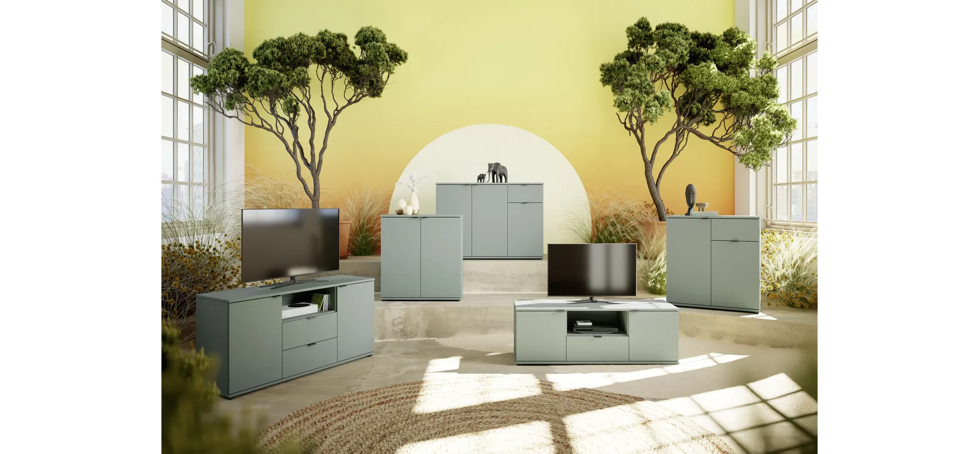 Kommode, Salbei, 2 Türen, 1 Schub - Finella