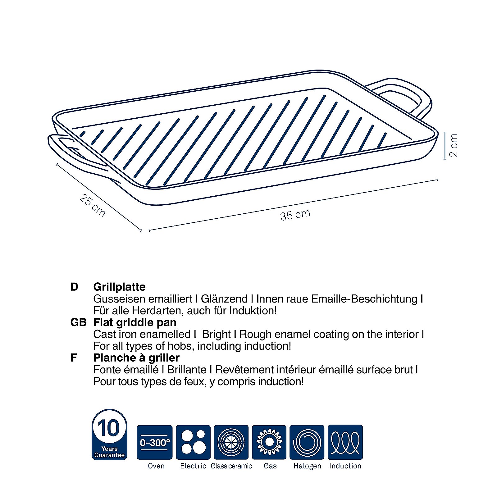 Grillplatte - 35 x 25 x 2cm