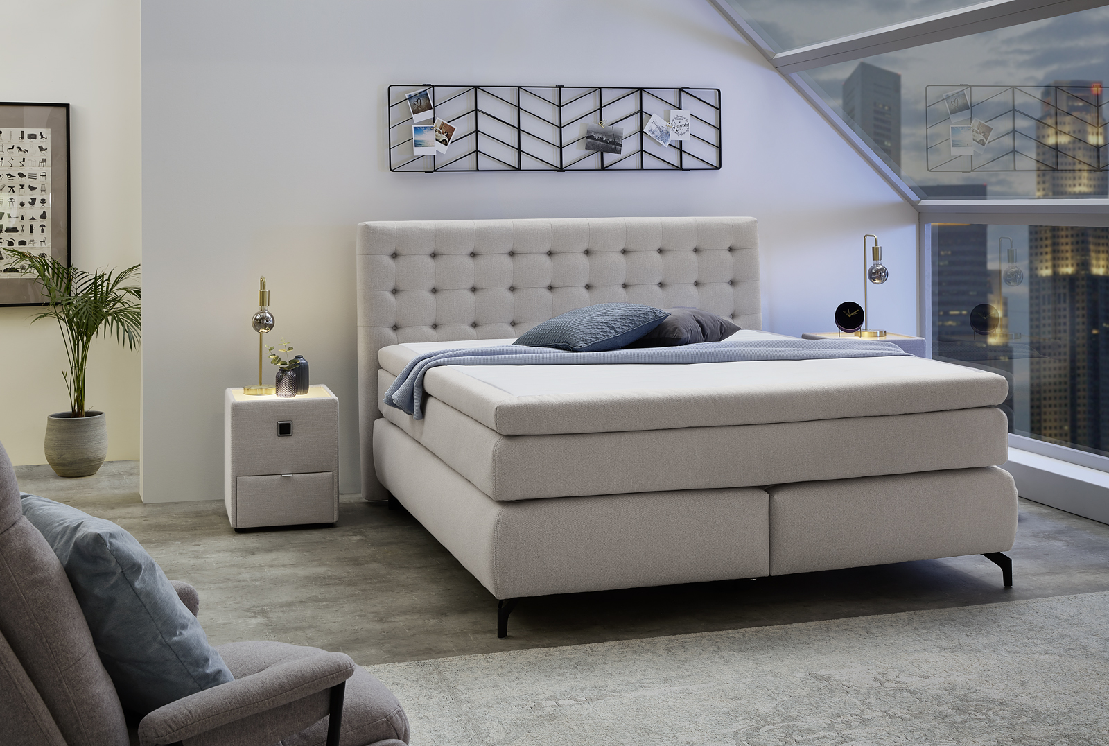 Boxspringbett, Flachgewebe hellgrau - MyTrend213