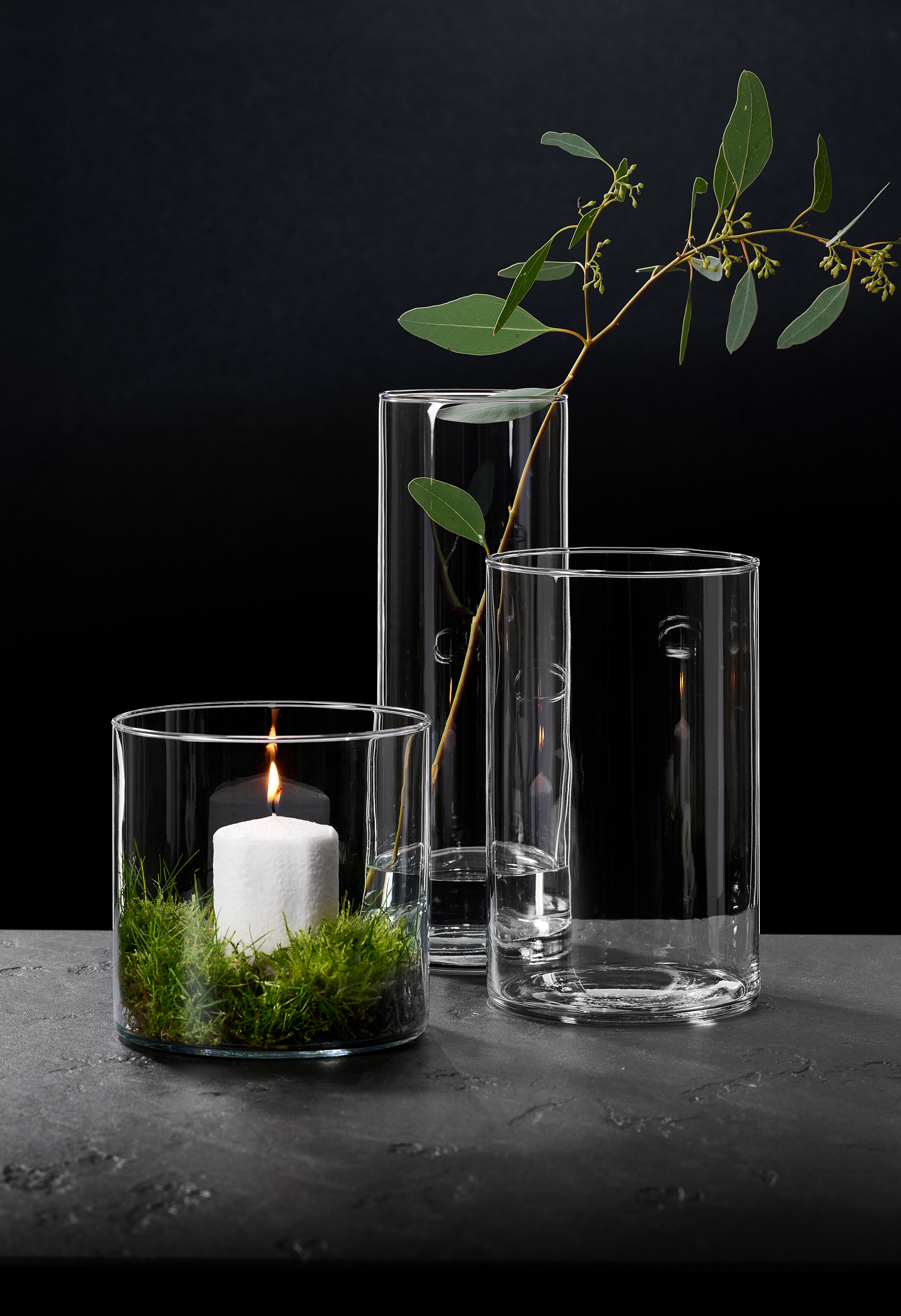 Vasenset Leonie, 3-Tlg. - Glas, Höhe 15cm, 21,5cm, 29,5cm